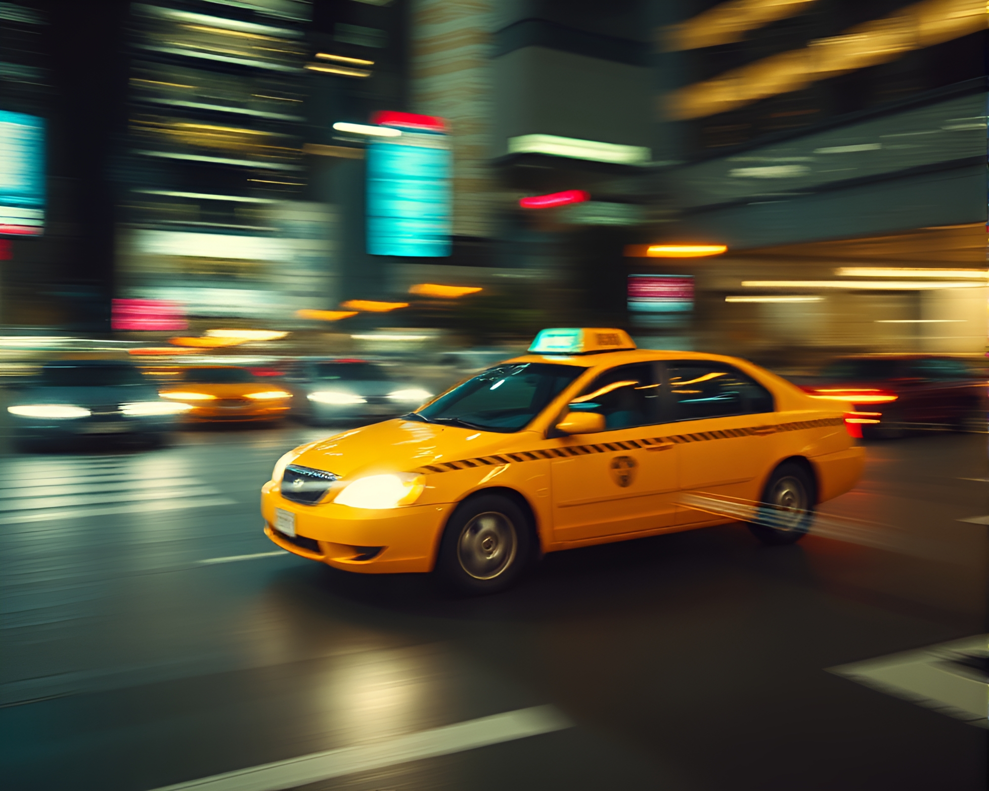 Blurred taxi zooms past mesmerizing mermaid in CRT flicker – free AI stock image