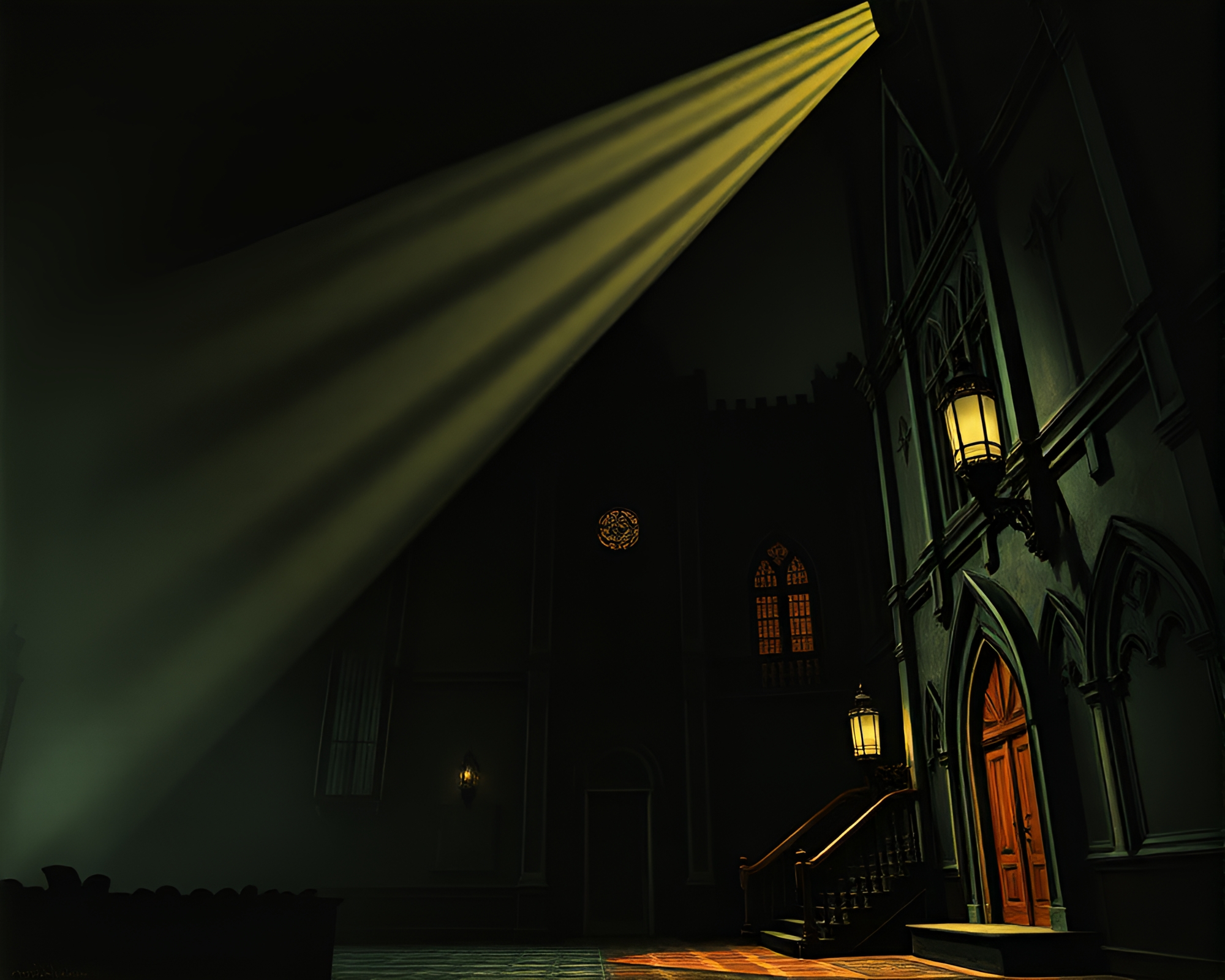 Gothic Horror Theatre: Lithographic Dutch Angle Scene – free AI stock image