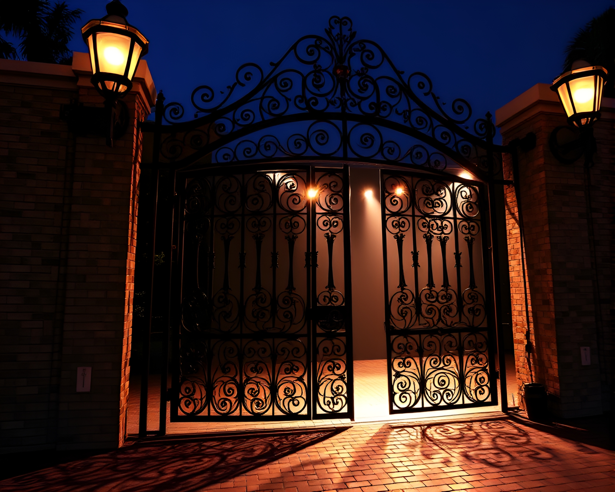 Mosaic Tiled Stage with Wrought Iron Gate – free AI stock image