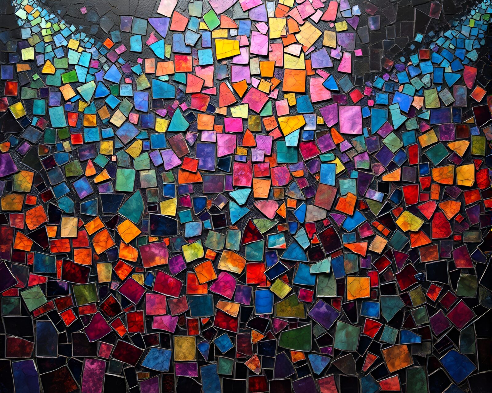 Fragmented mosaic of a basilisk under stage spotlight