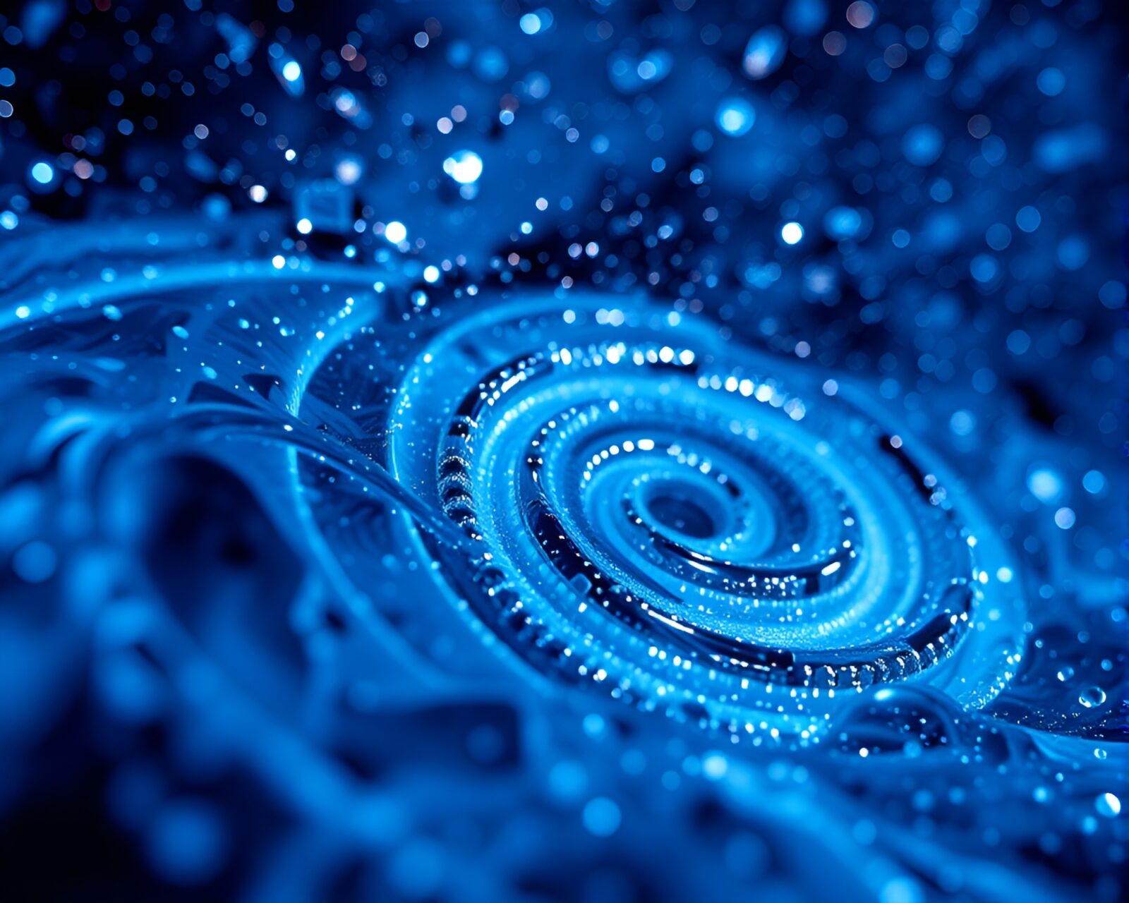 Surreal steel-blue op art painting with focus stacking effect