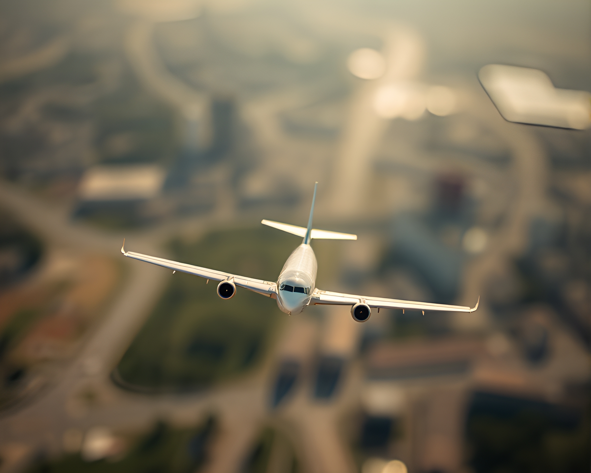 Dreamy Tilt-Shift Airplane Photography – free AI stock image