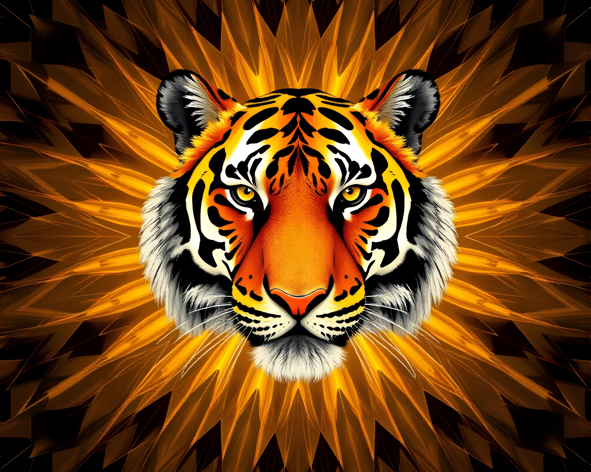 Algorithmic Tiger in Radiant Geometric Patterns – free AI stock image