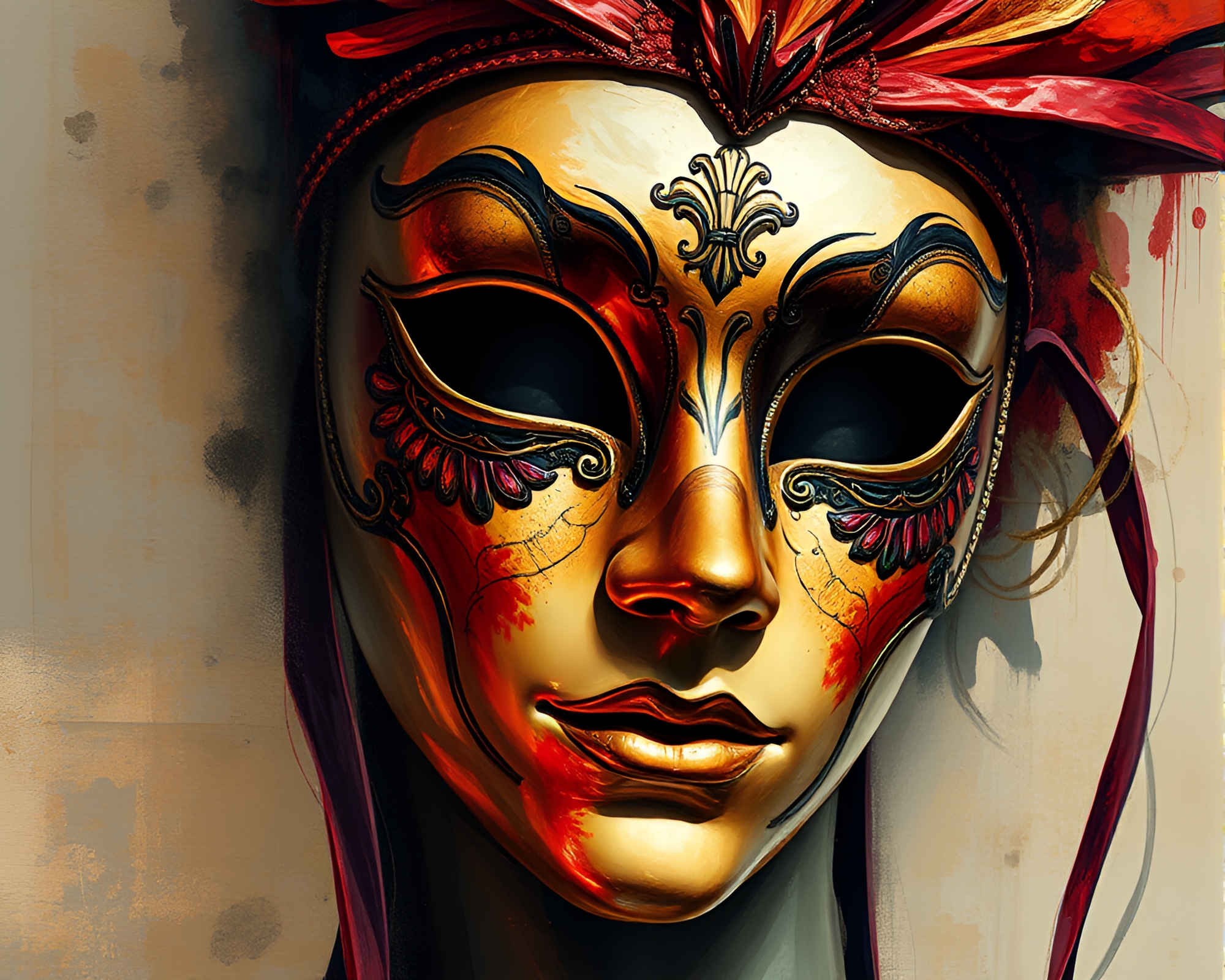 Venetian Mask Light Leaks Dance: Expressionist Impression – free AI stock image