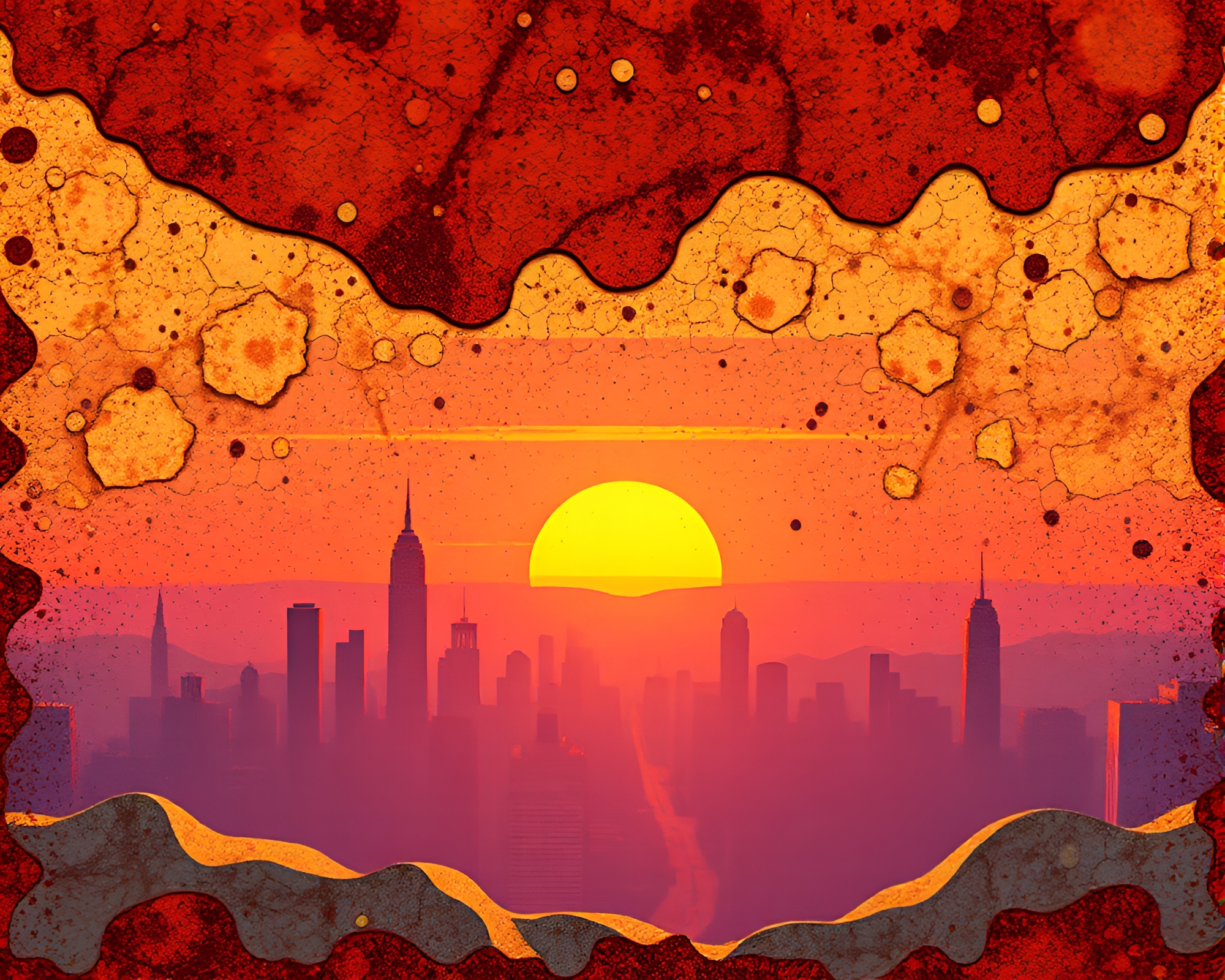 Rustic Time Vortex Sunset Skyline Isometric Illustration – free AI stock image