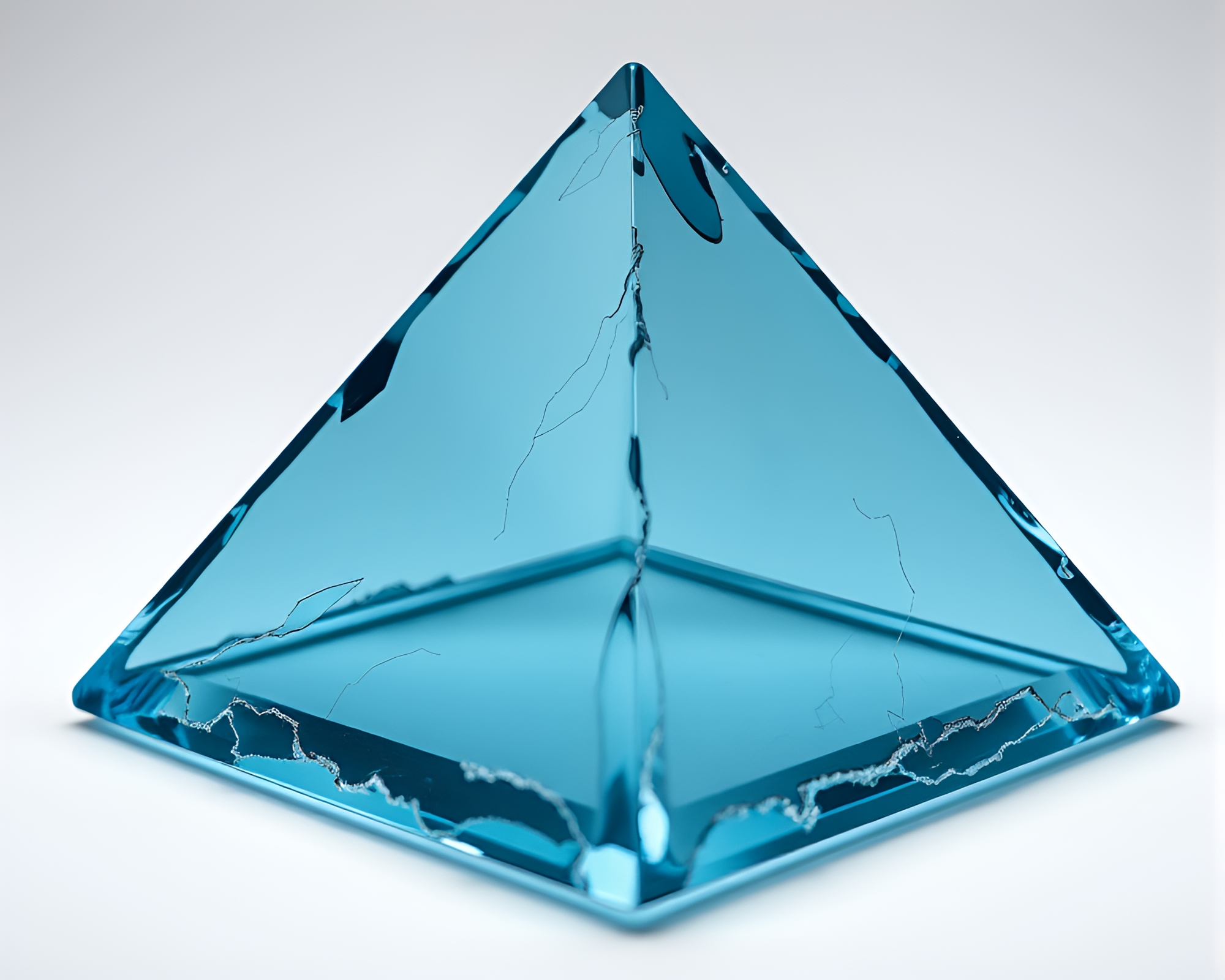 Glass pyramid in steel-blue tenebrism – free AI stock image