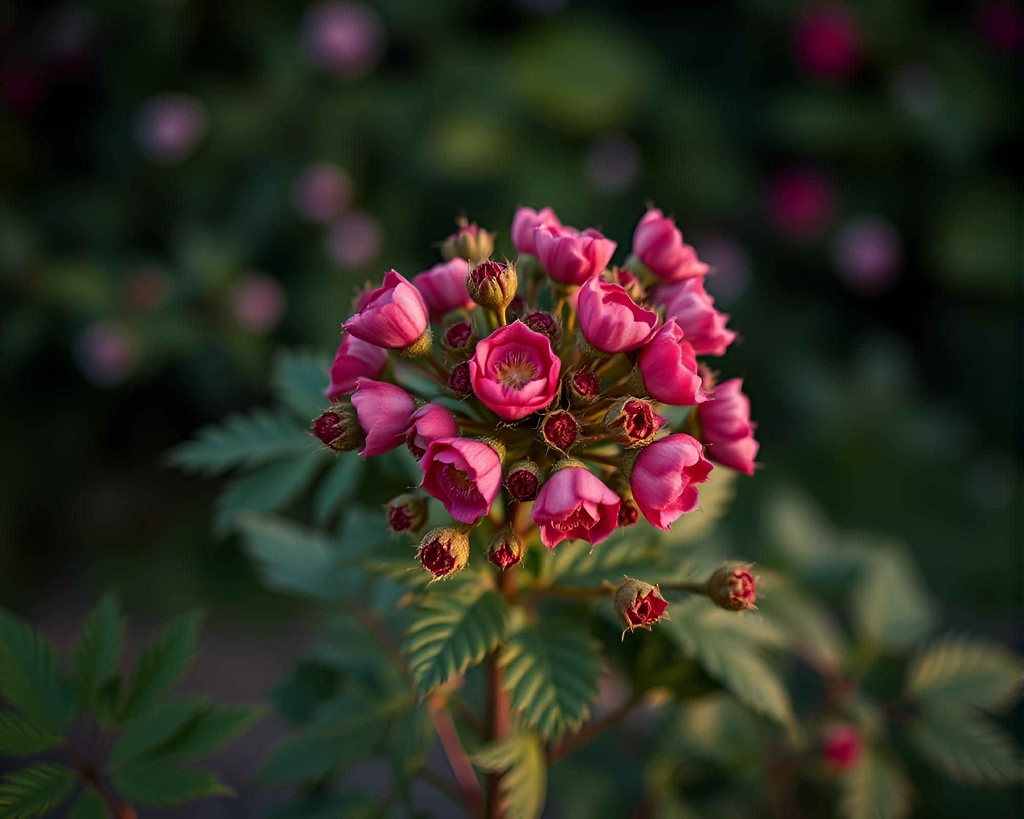 Symmetrical Raspberry Bush Glowing in Low Light Photography – free AI stock image