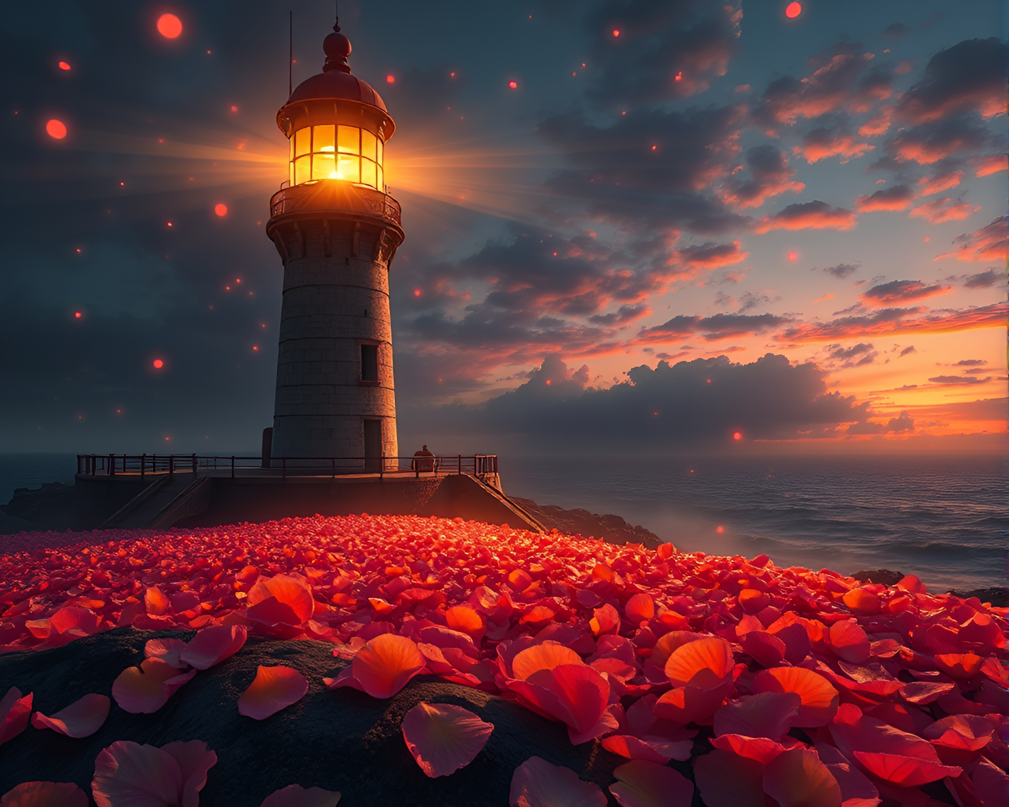 Op Art Lighthouse Shrouded in Flower Petals – free AI stock image