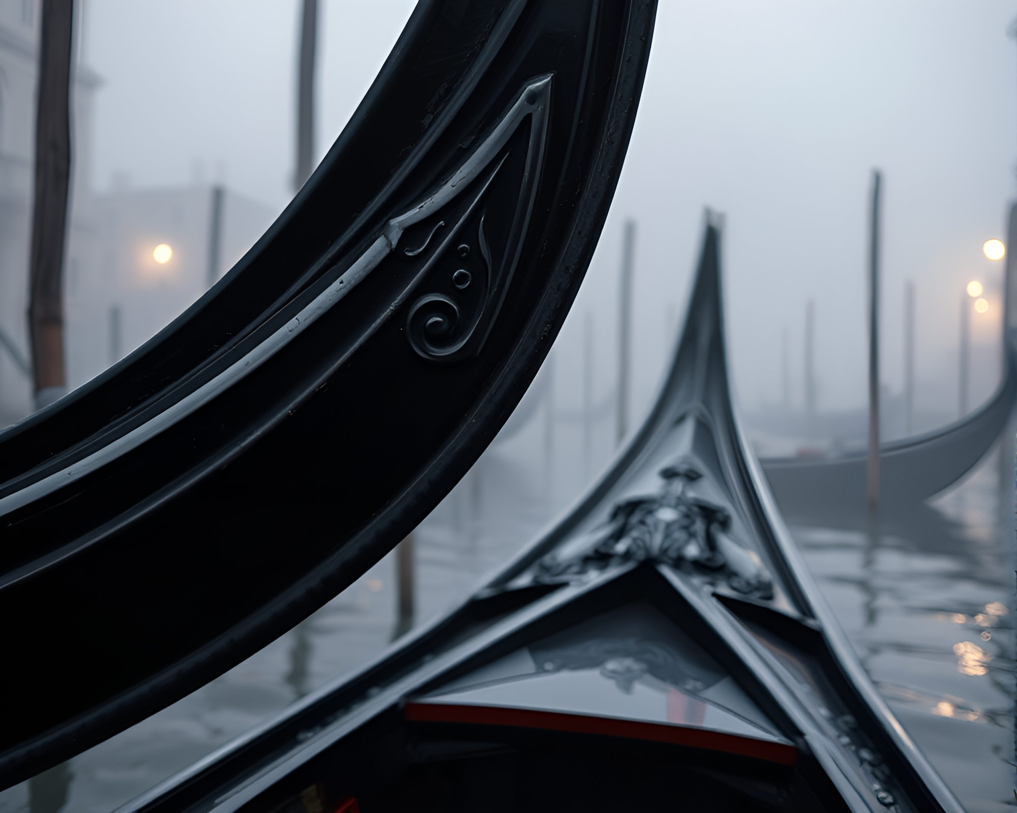 Venetian Gondola: Engraved Details in Foggy Low-Light – free AI stock image