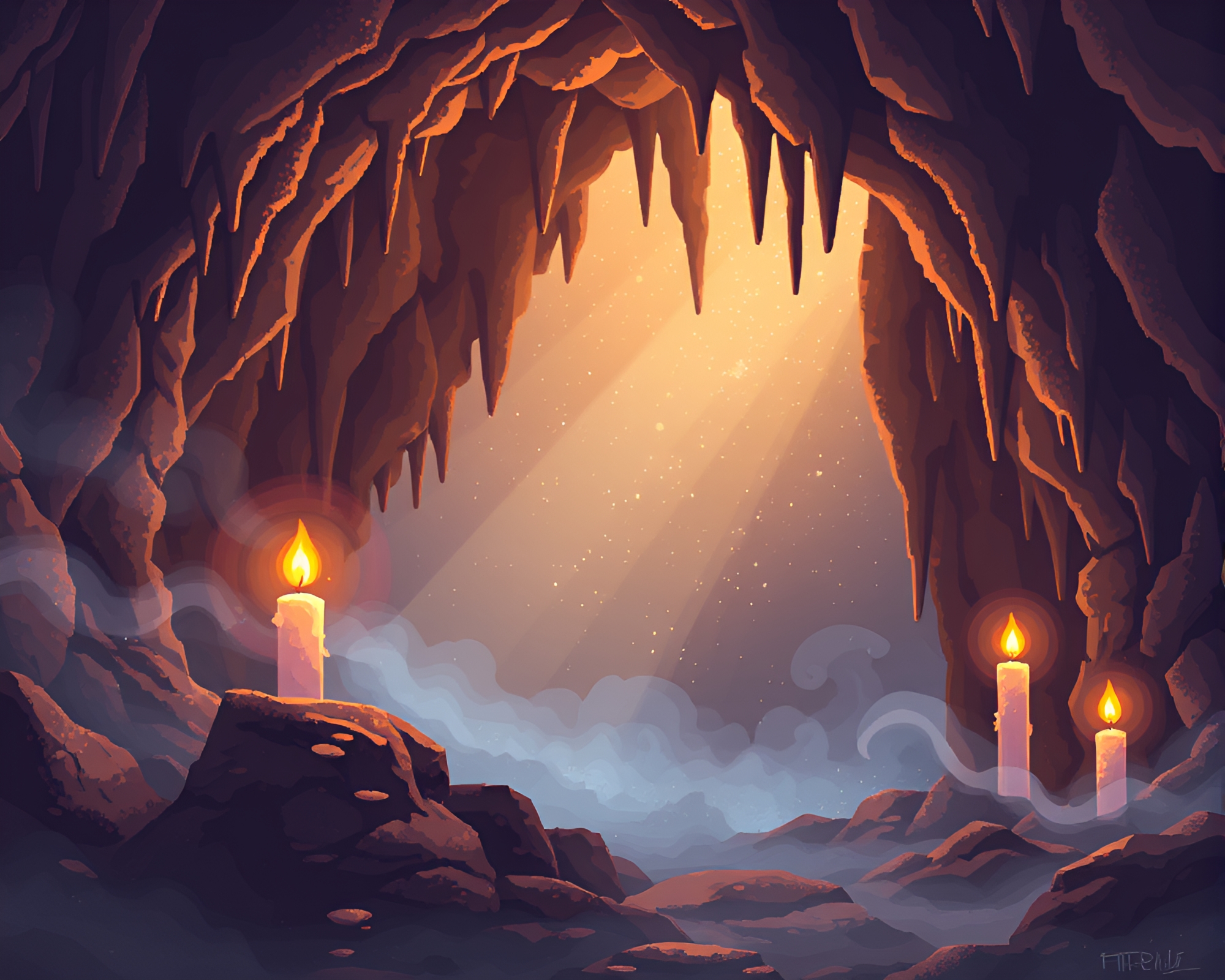 Candlelit cave with stardust – free AI stock image
