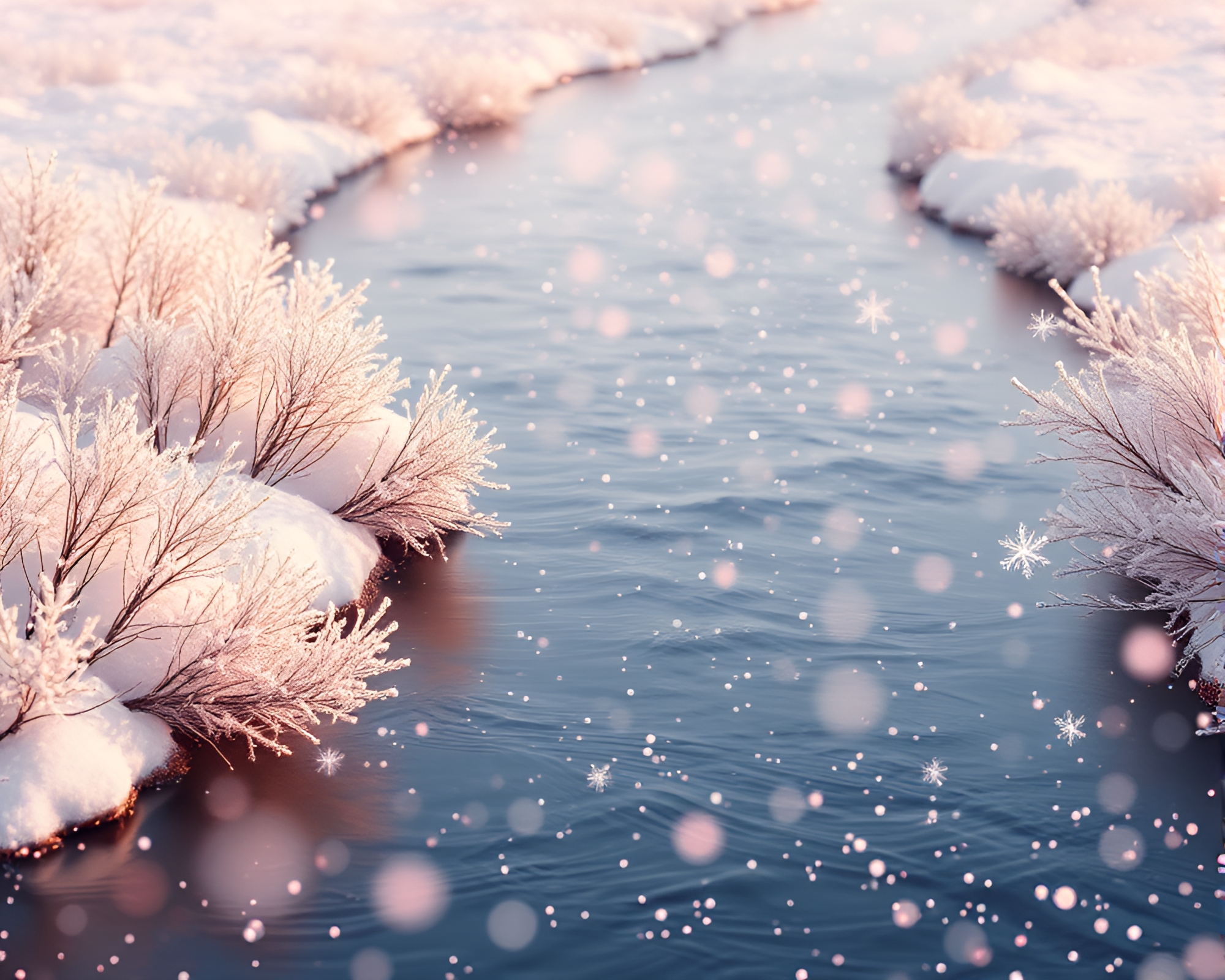 Savage River Snowflakes: Data Visualization in Rose Gold – free AI stock image