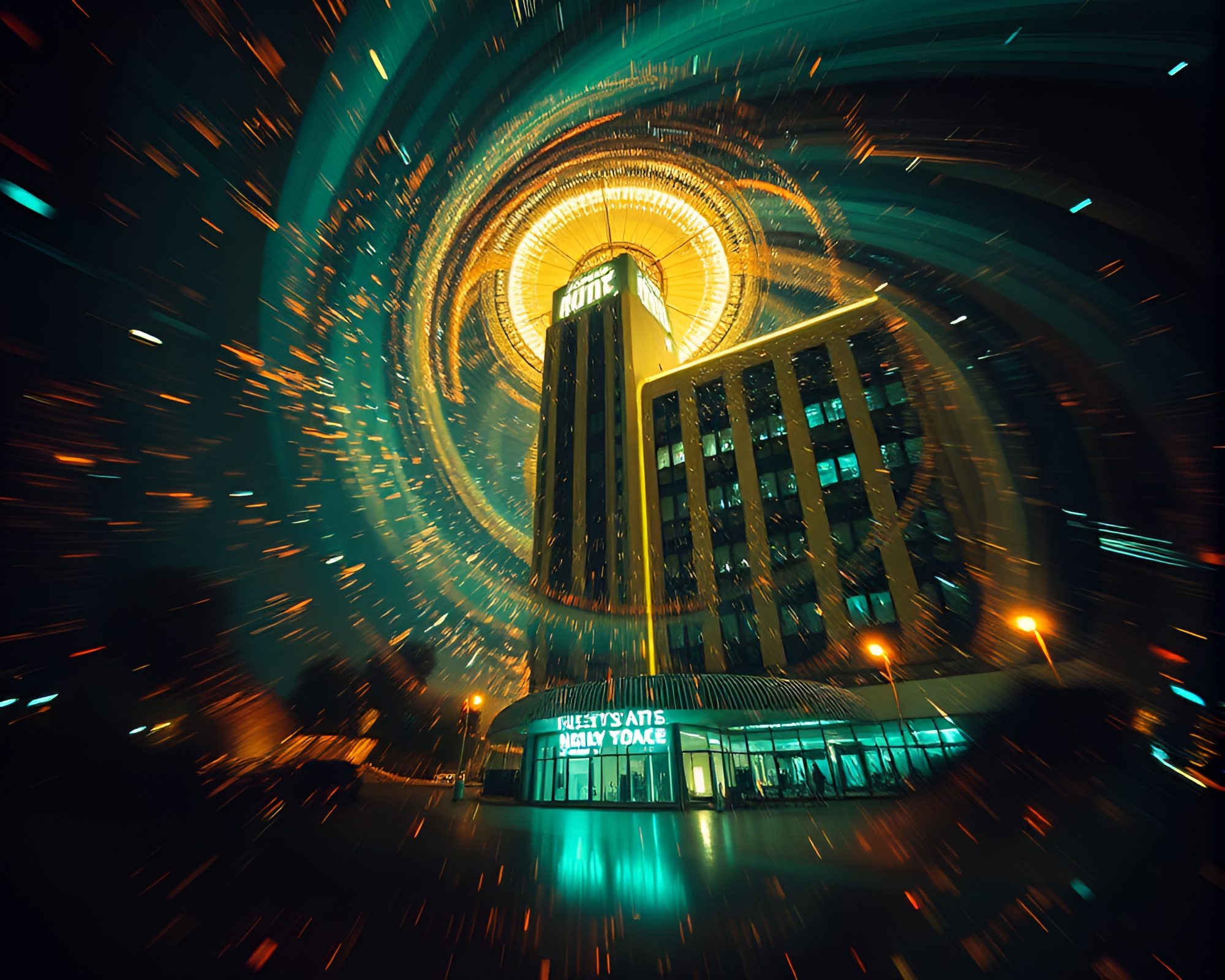 Swirling Art Deco Hotel Vortex with Stardust Shimmer – free AI stock image