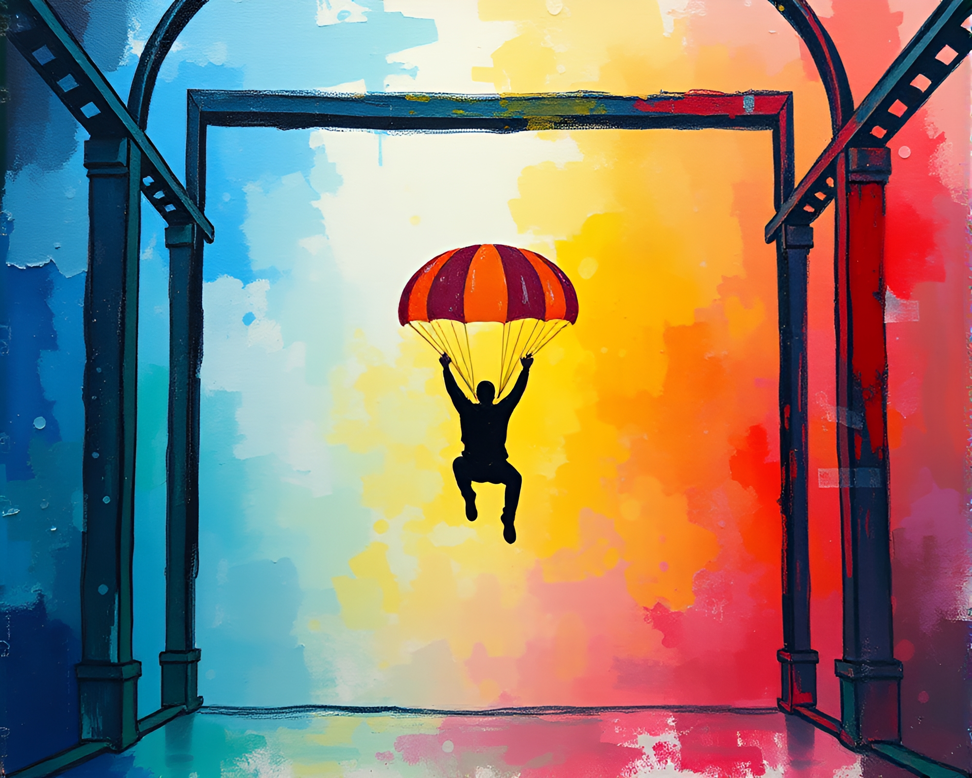 Surreal Parachute Jumper Rainbow Spectrum Frame – free AI stock image