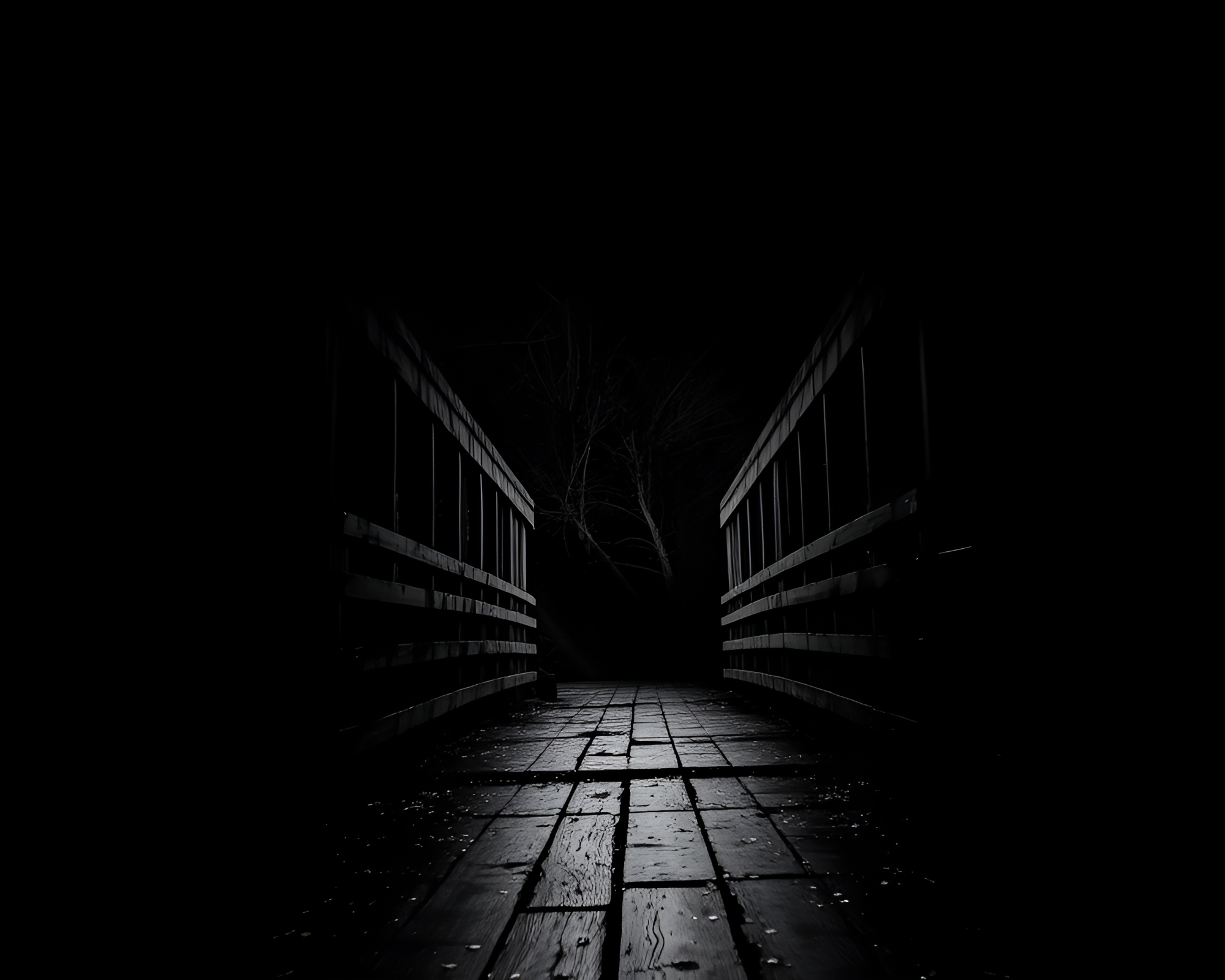Eerie Wooden Bridge Covered in Mildew Spots – free AI stock image