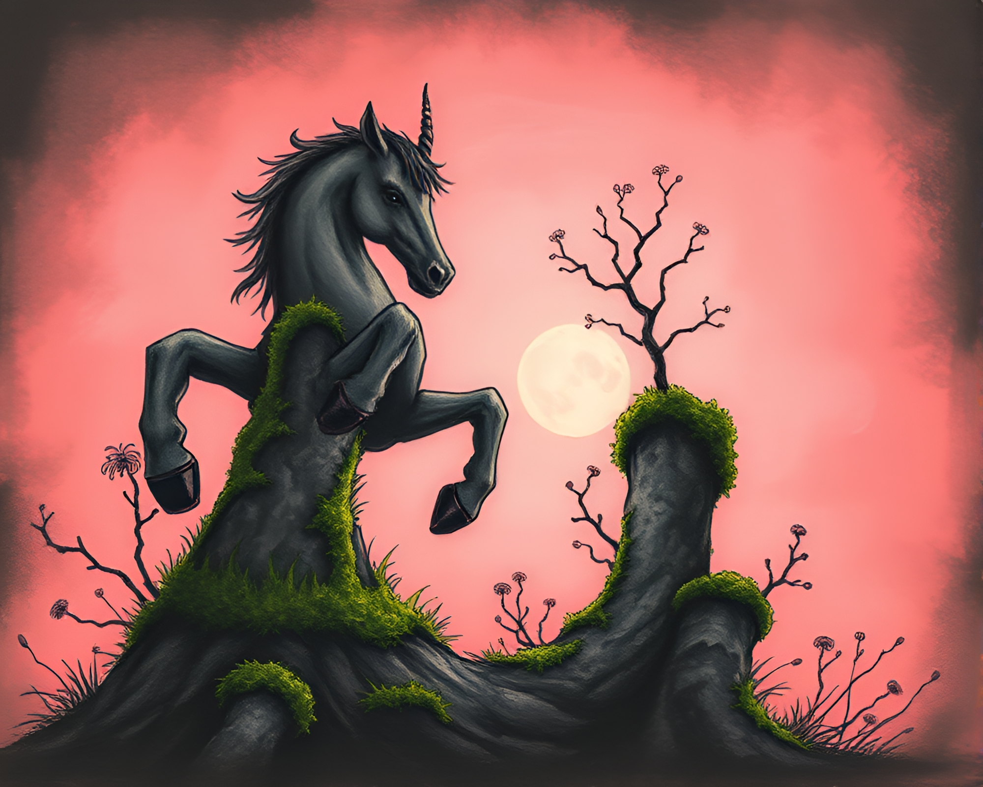 Mossy Centaur Awakening in Pink Sunrise Glow – free AI stock image