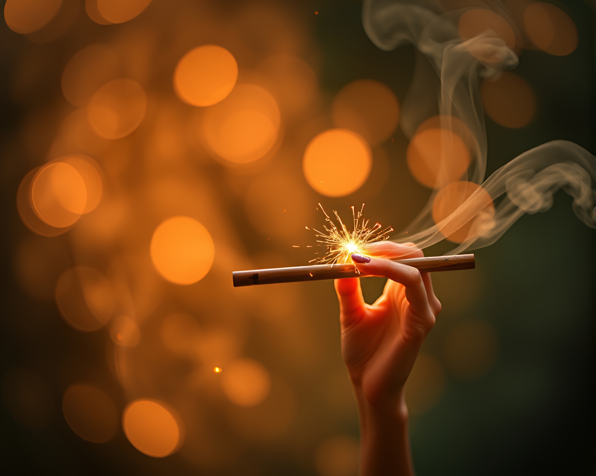 Enchanting Bamboo Flute Smoke Rings Fairy Light Composition – free AI stock image