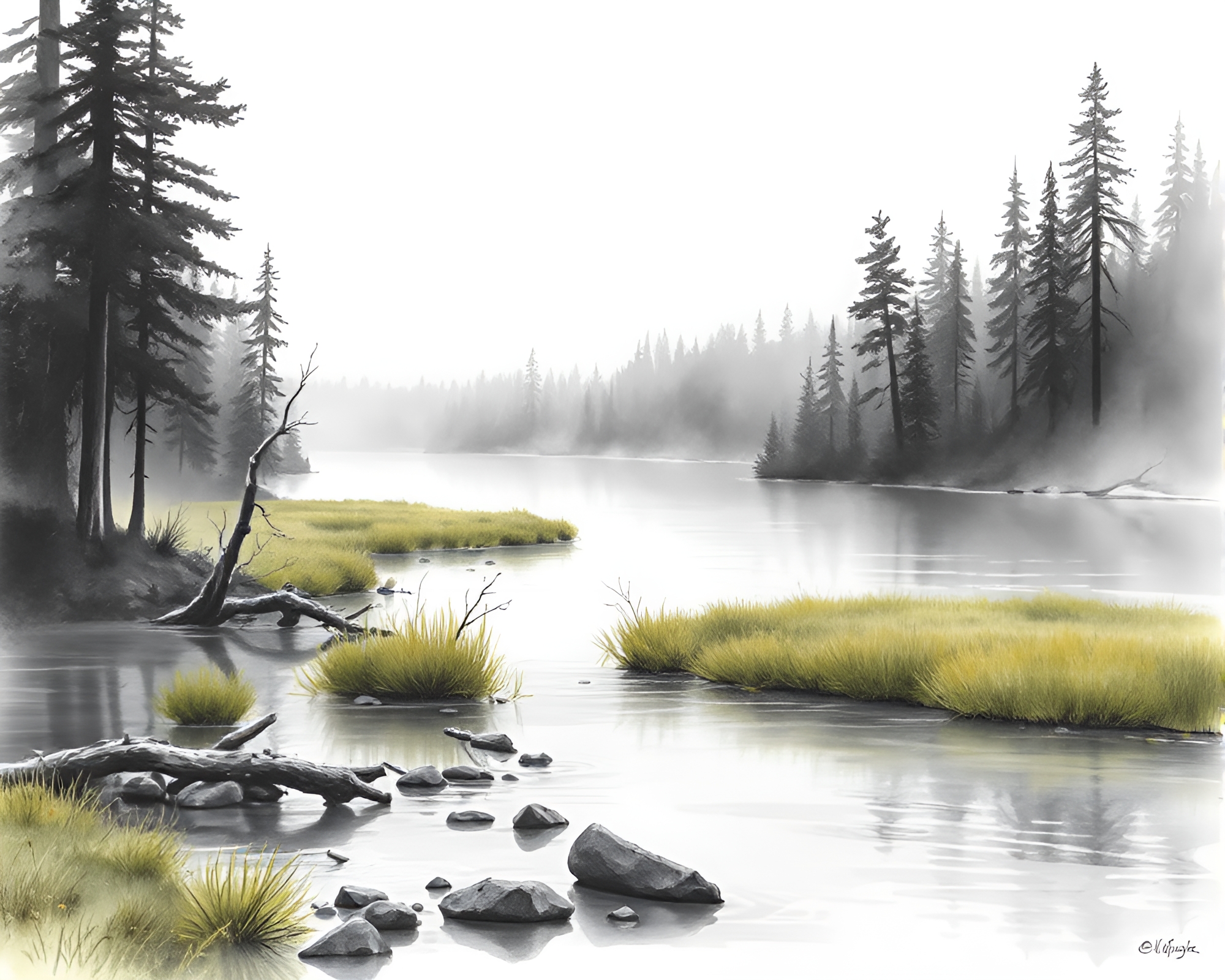 Savage River Wildlife in Graphite Gray Watercolor – free AI stock image