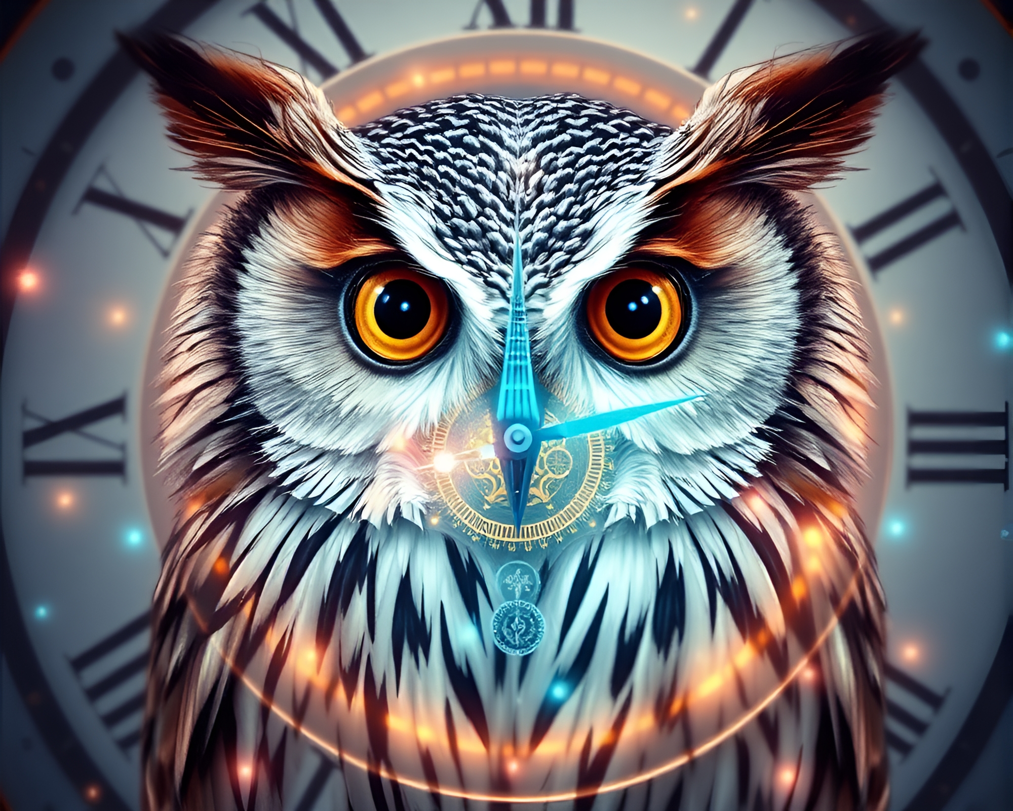 Clockwork Owl Center Composition in Medical Illustration Style – free AI stock image
