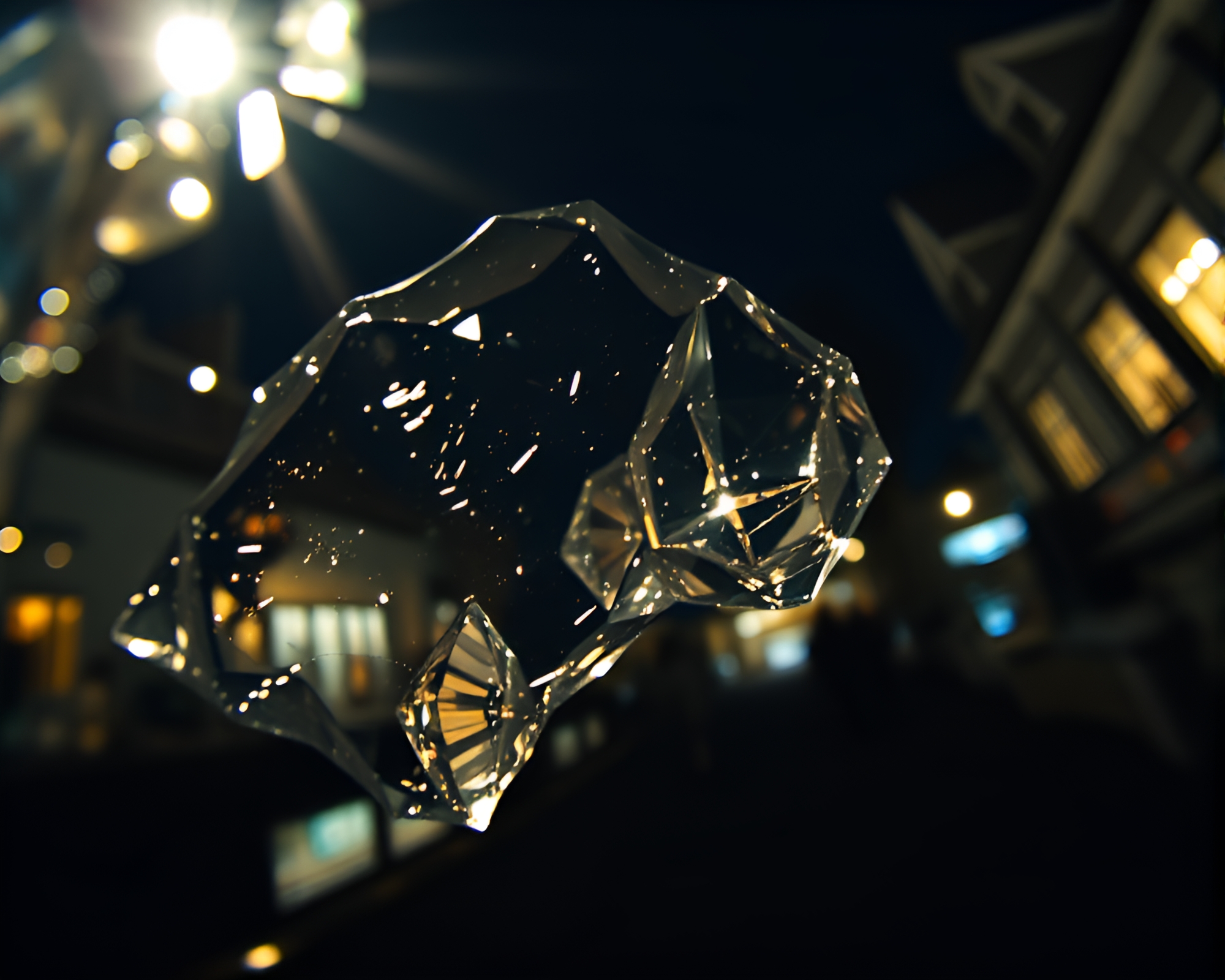 Surreal Floating Crystal in Mysterious Angled Light – free AI stock image