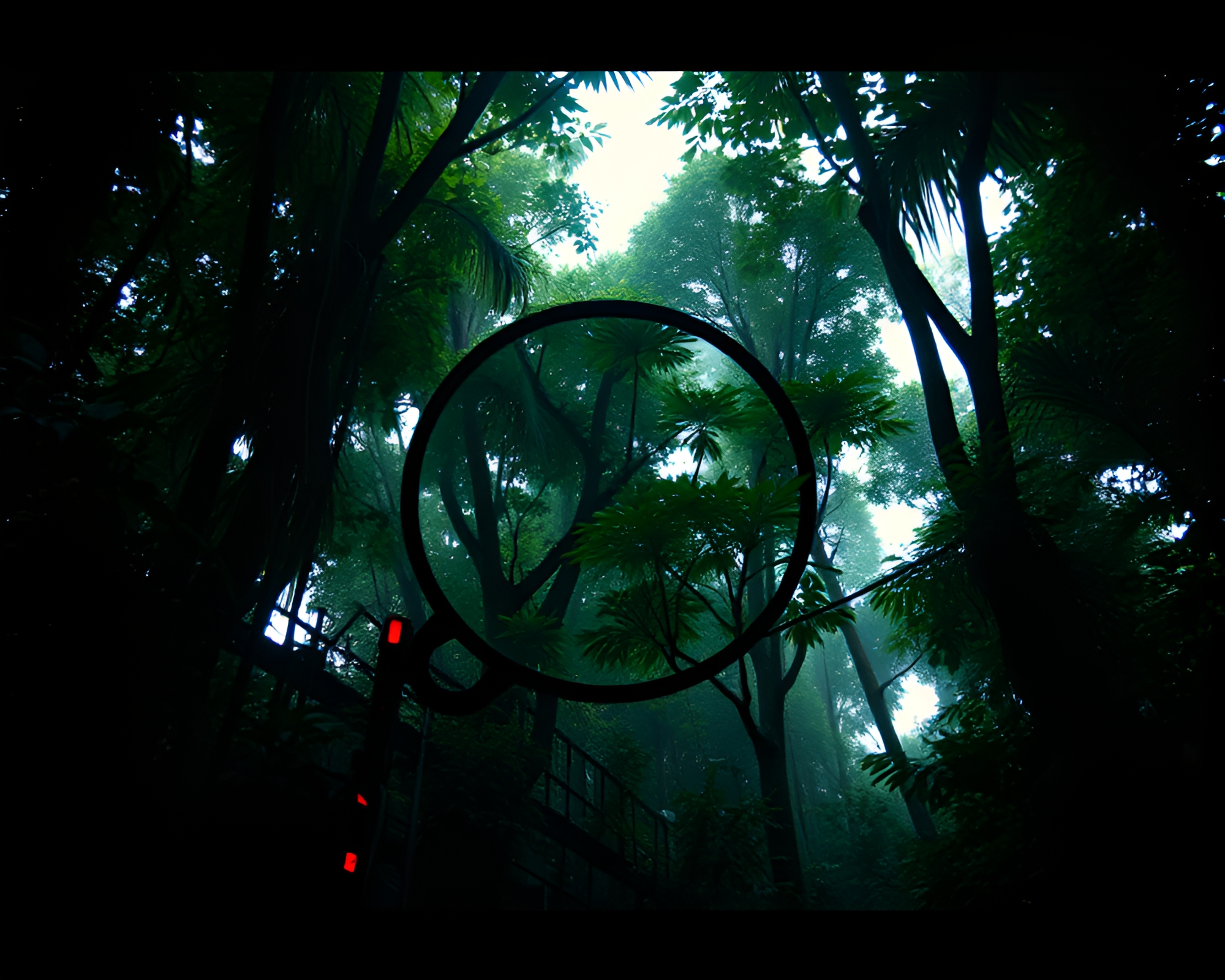 Eerie Haunted Mirror in Lush Jungle Canopy – free AI stock image