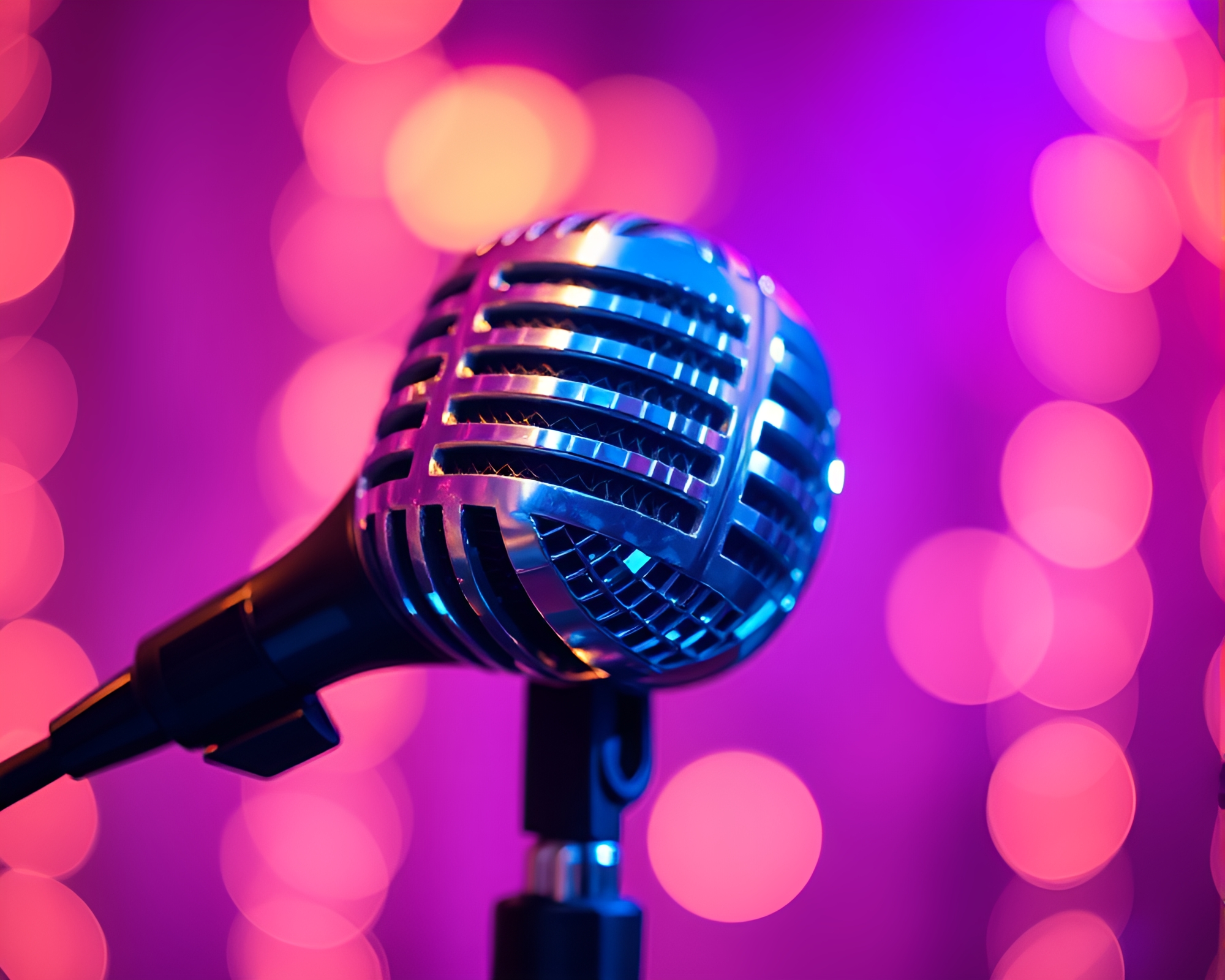 Vibrant Disco Microphone with Embroidered Motion Blur – free AI stock image
