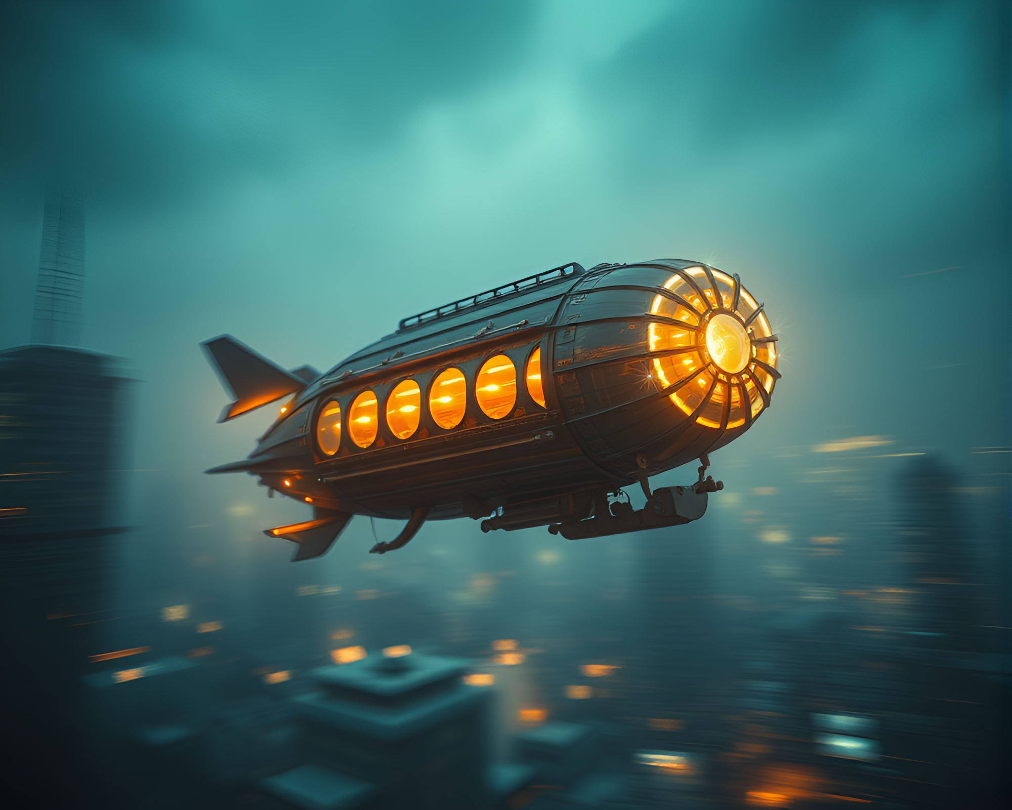 Steampunk Airship in Pan Motion Blur Artwork – free AI stock image