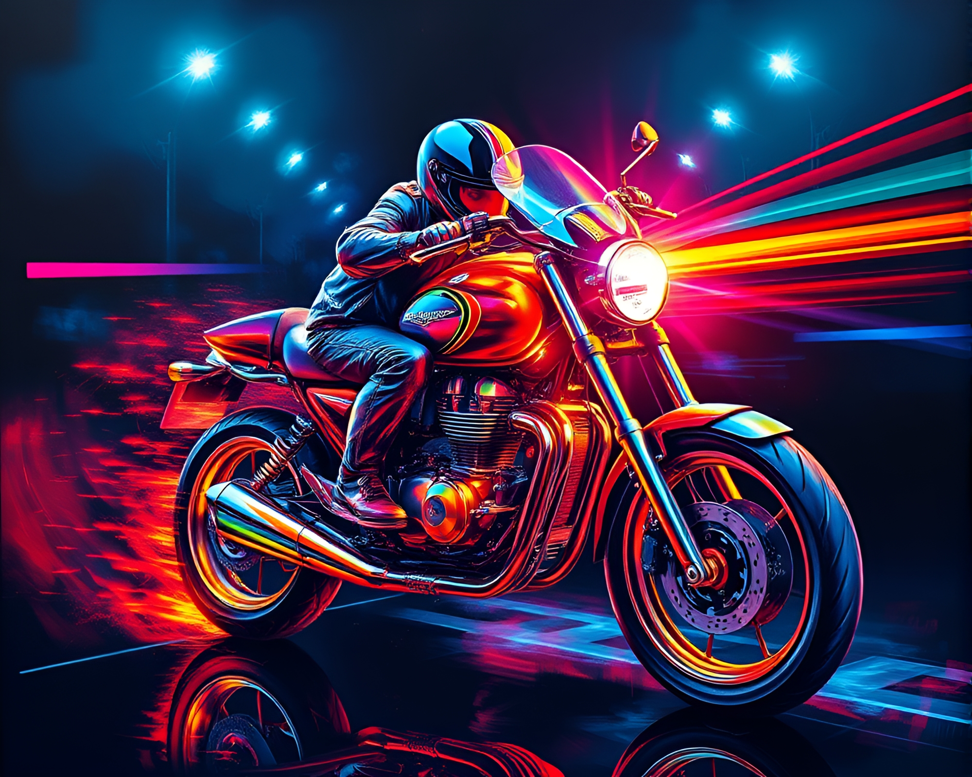 Neon Prism Motorcycle Race: Action Painting Series – free AI stock image