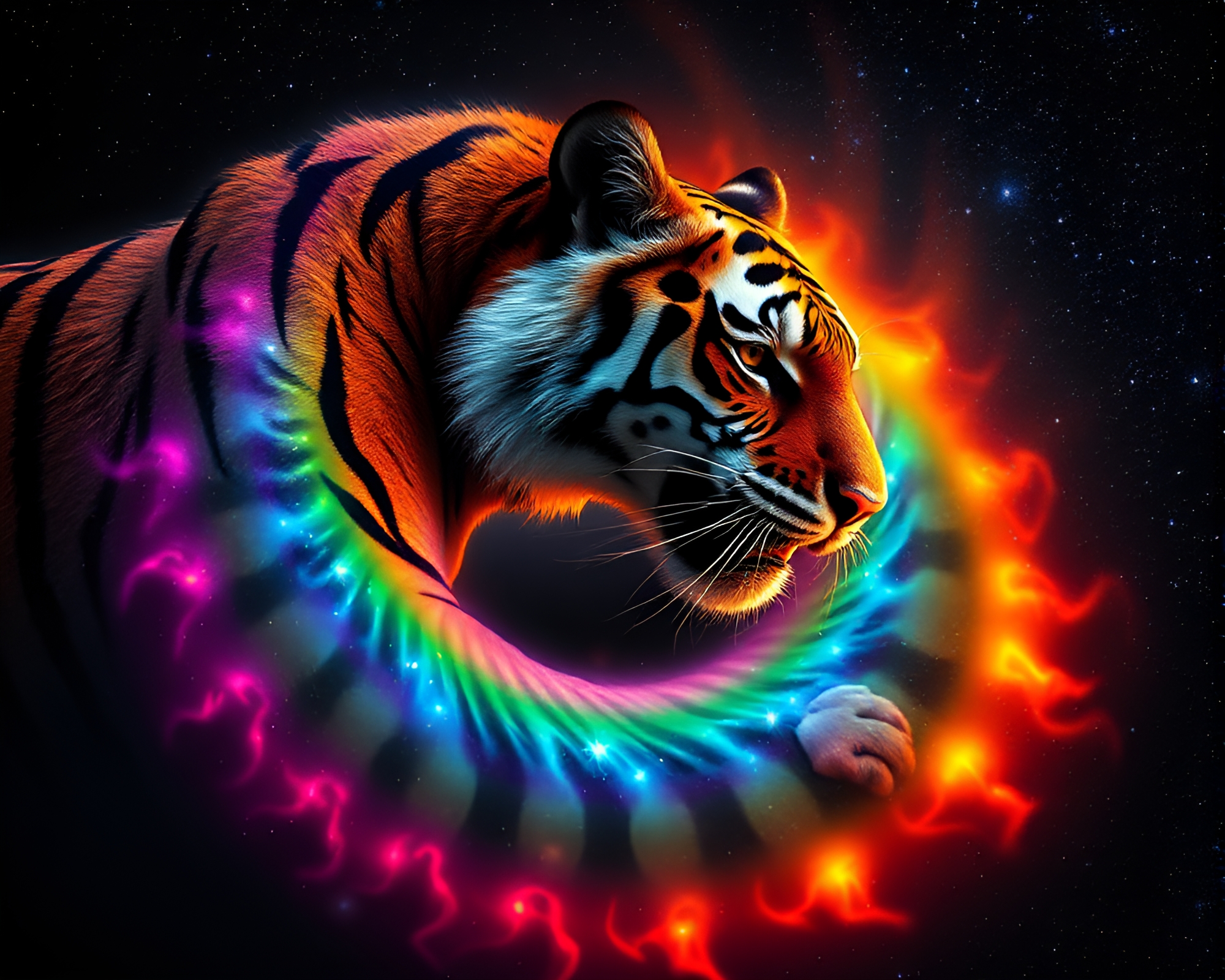 Spectral Tiger Spiral in Cosmic Photogrammetry – free AI stock image