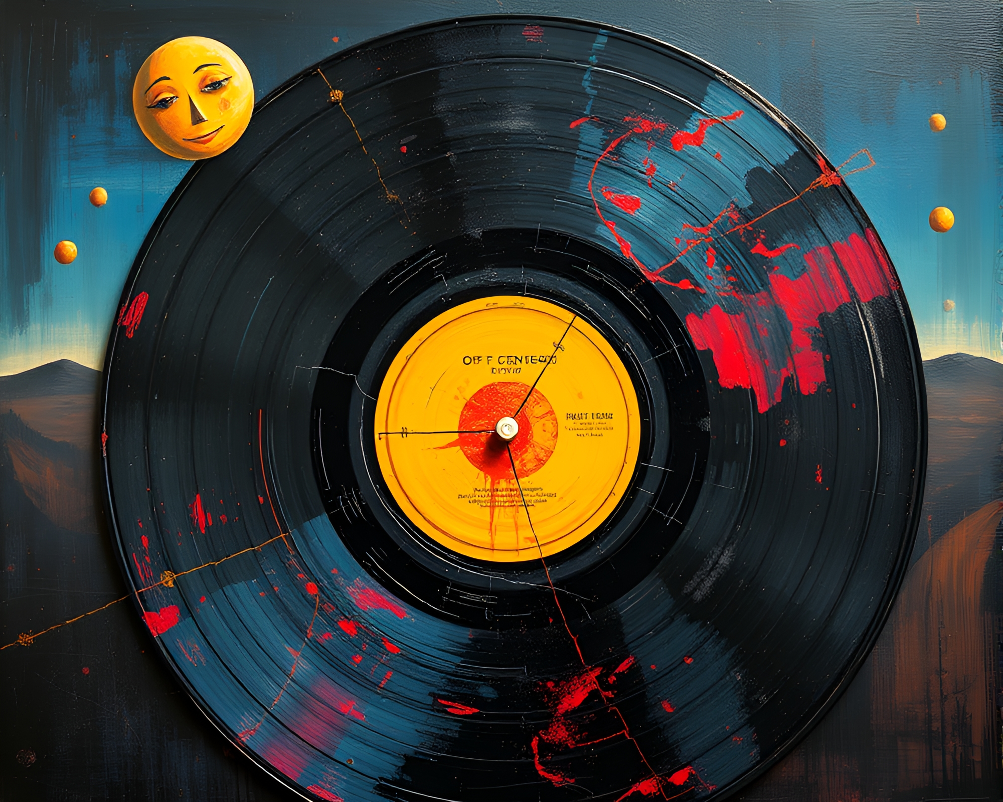 Surreal Vinyl Record in Expressionist Off-Center Composition – free AI stock image