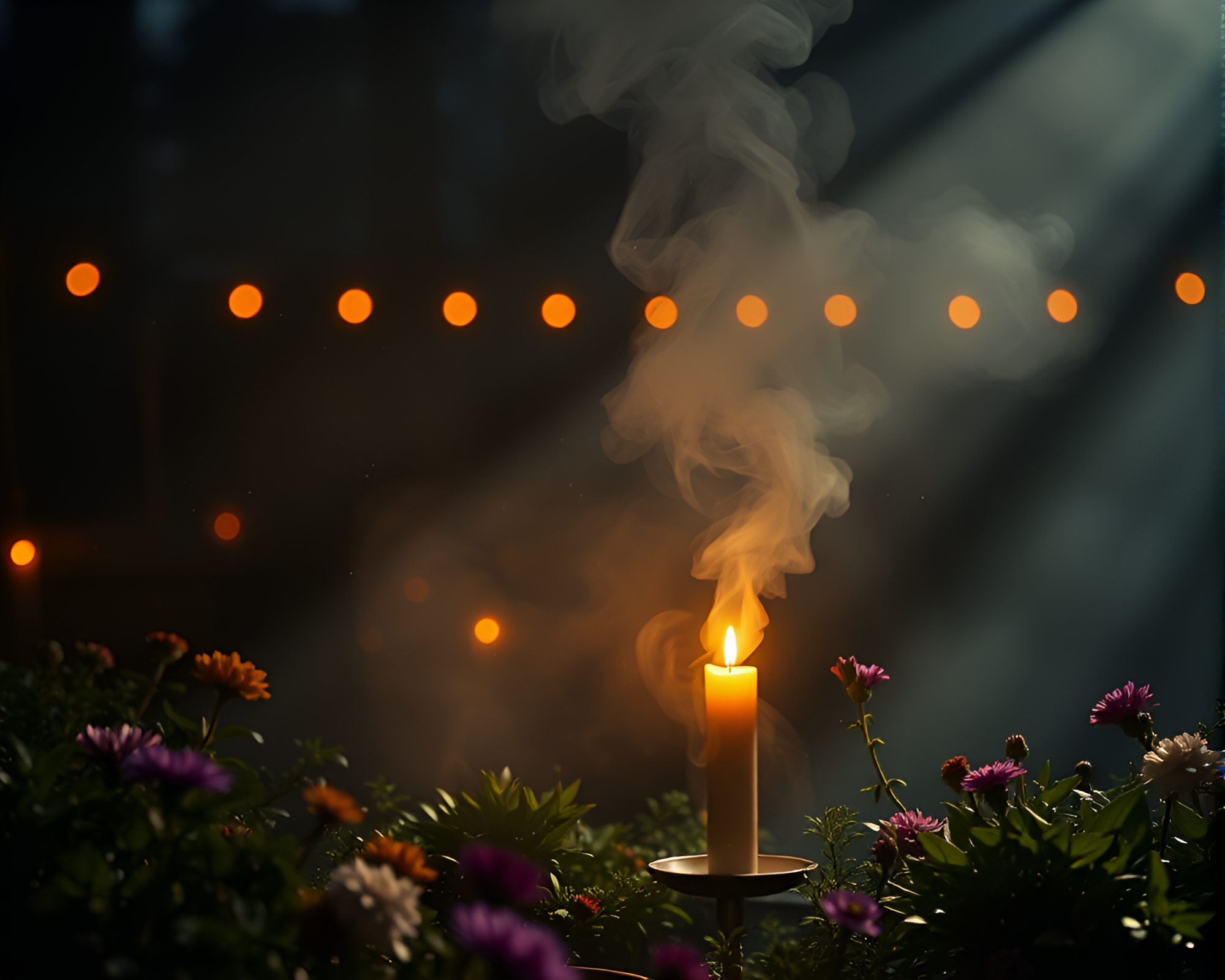 Ethereal Sky Garden with Candle Smoke and Dust Motes – free AI stock image