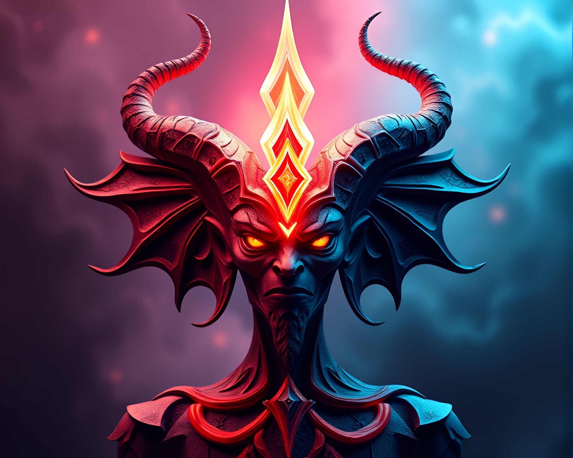 Symmetrical Djinn’s Aurora Dance in High-Poly Fantasy World – free AI stock image