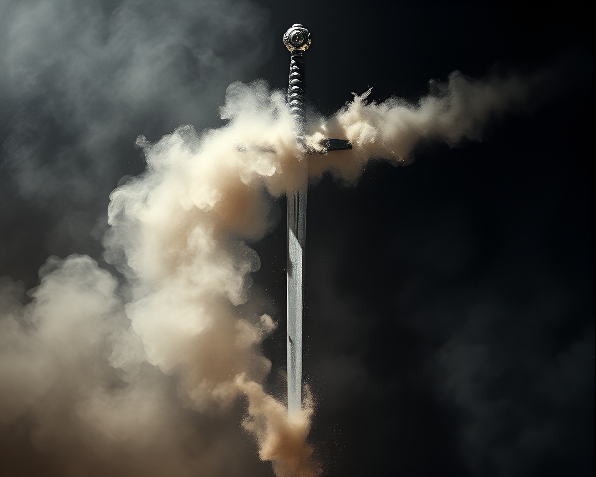 Dust Overlay Collage with Sword and Soft Shadows – free AI stock image