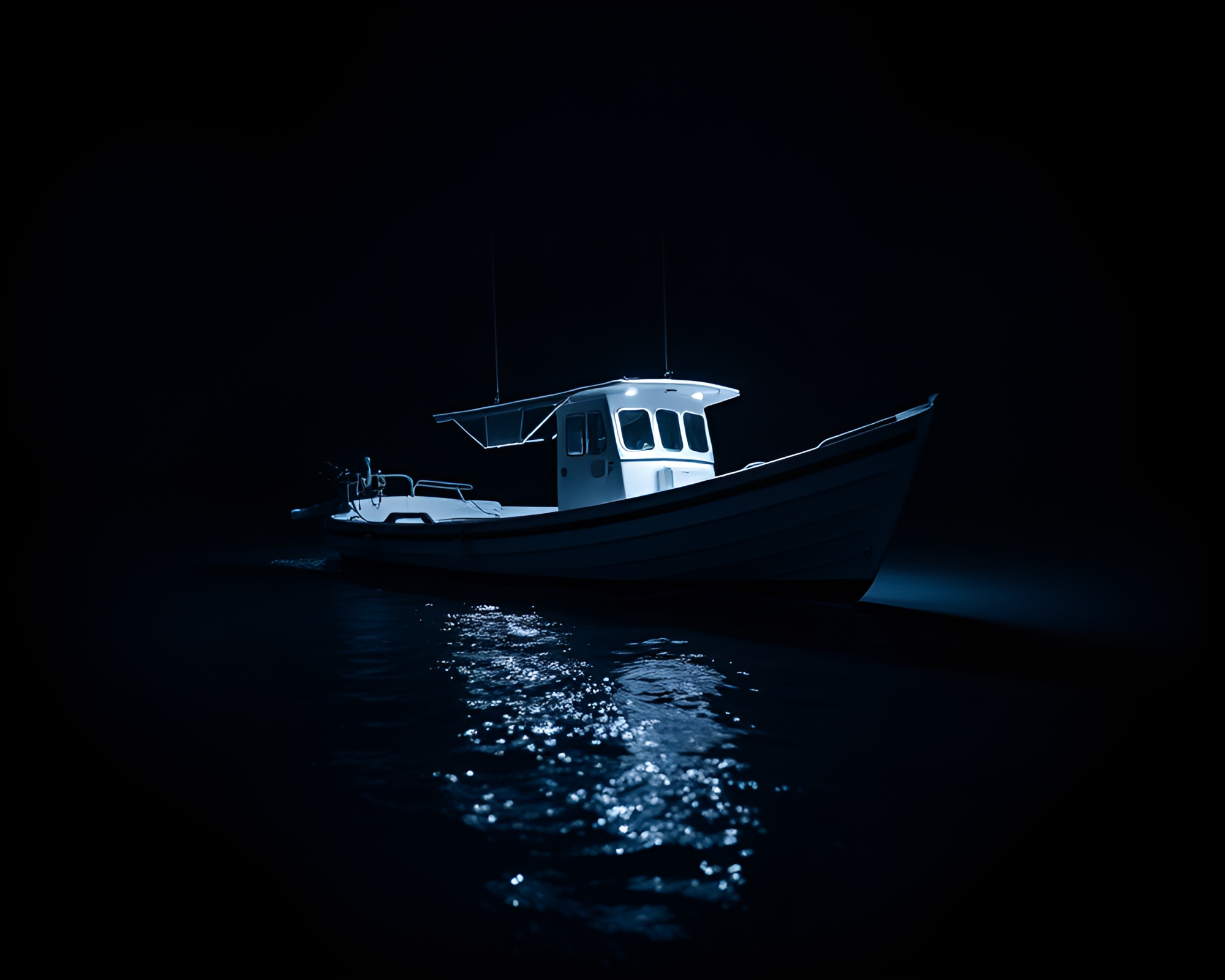 Hydrofoil boat in monochrome blue split focus composition – free AI stock image