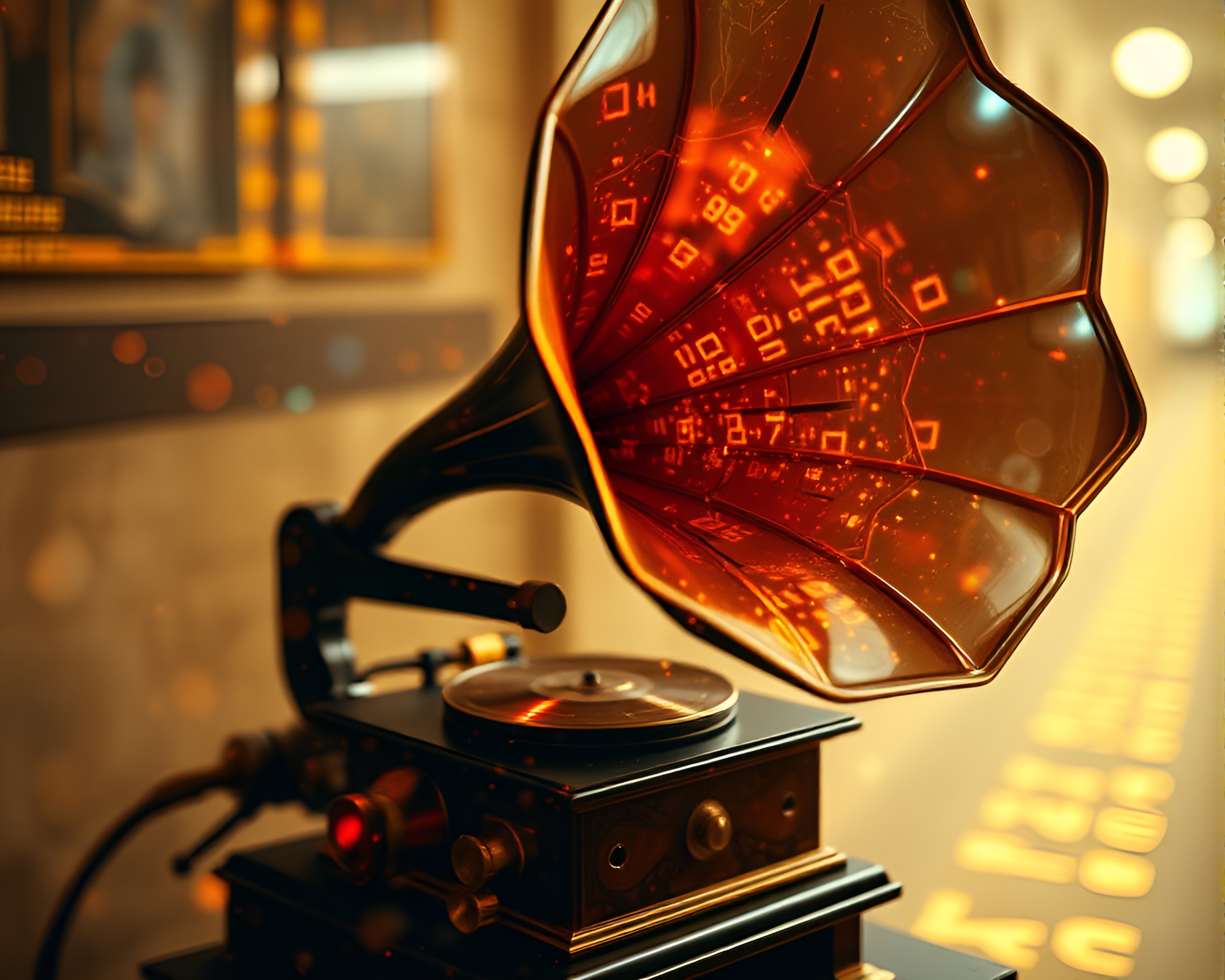 Steampunk Gramophone Double Exposure Kaleidoscope Art – free AI stock image
