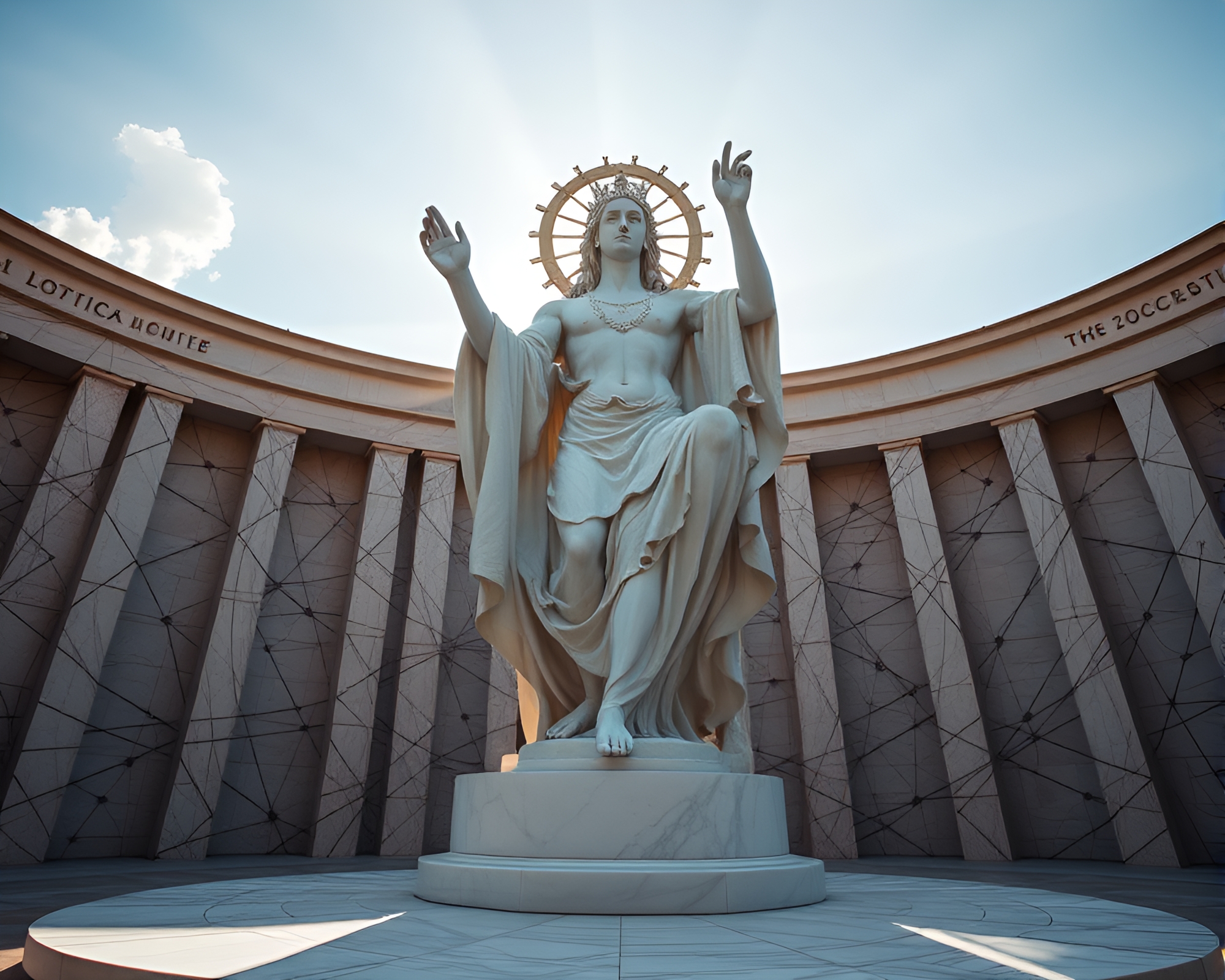 Majestic Marble Sculpture Illuminated by Radiant God Rays – free AI stock image