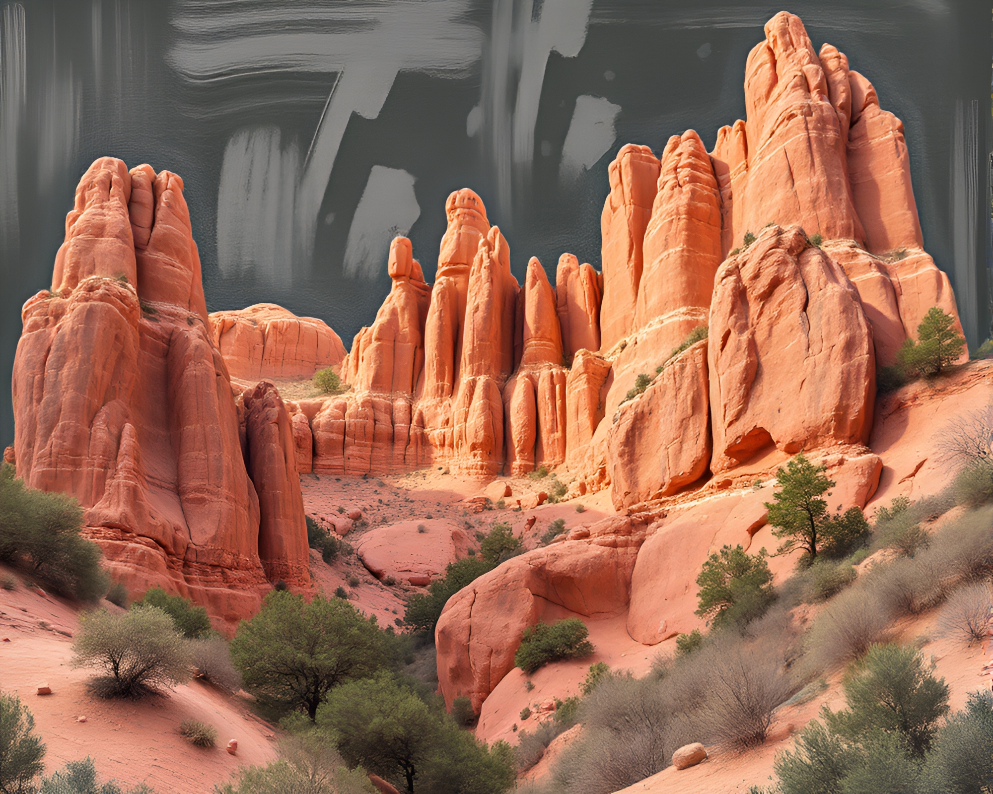 Stereoscopic Canyon Chalk Scrawls in Rose Gold – free AI stock image