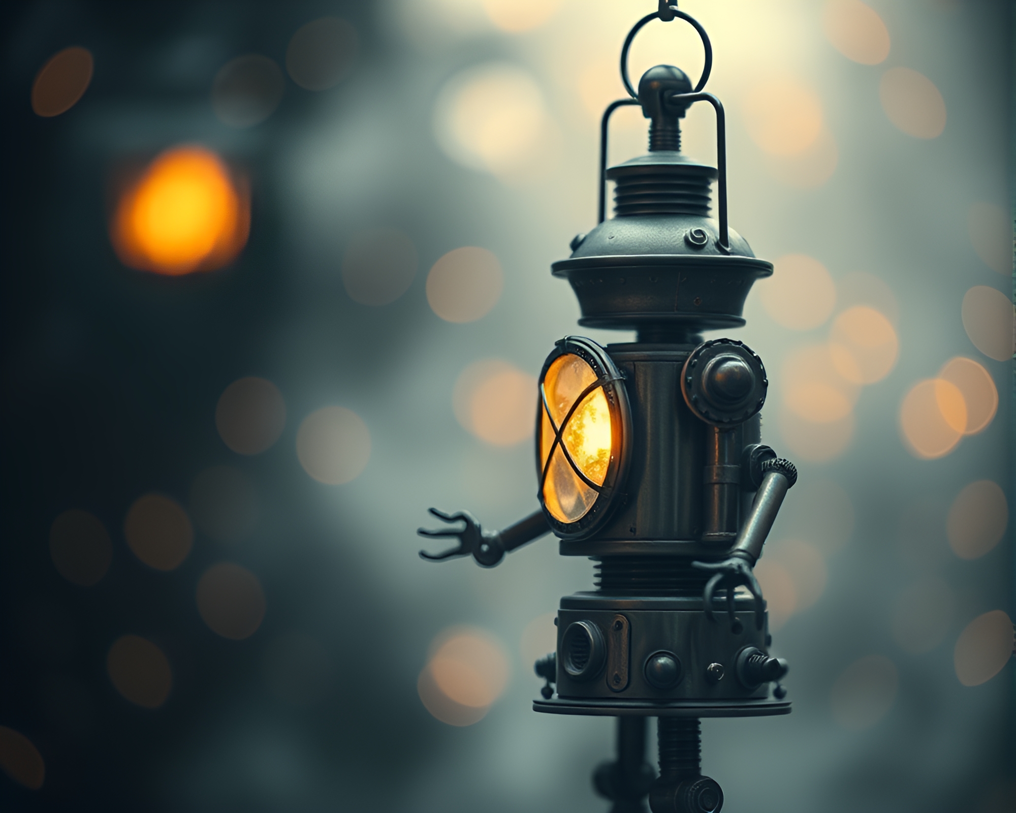 Steampunk Robot Écorché Study with Lantern Light – free AI stock image