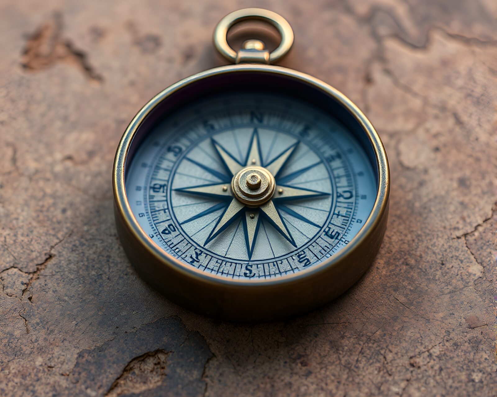 A stereoscopic 3D image of an antique compass surrounded by amethyst hues