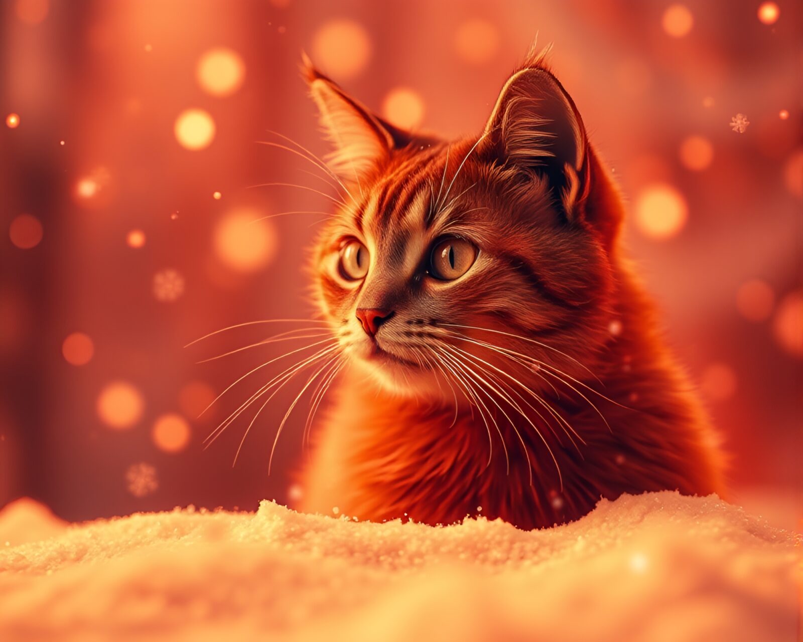 A surreal depiction of a snowflake-shaped cat glowing in infrared warmth against a painted backdrop