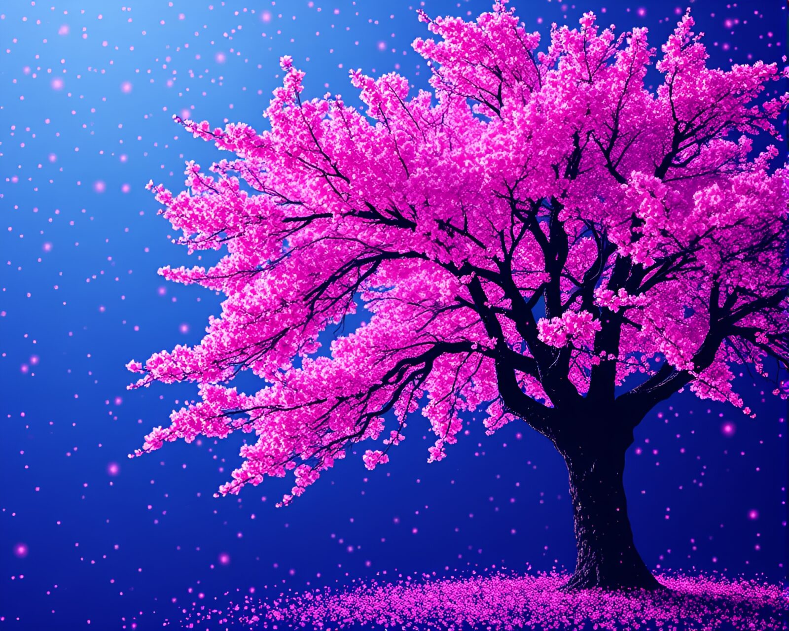 Abstract dot matrix composition of glitched cherry blossom in topaz light