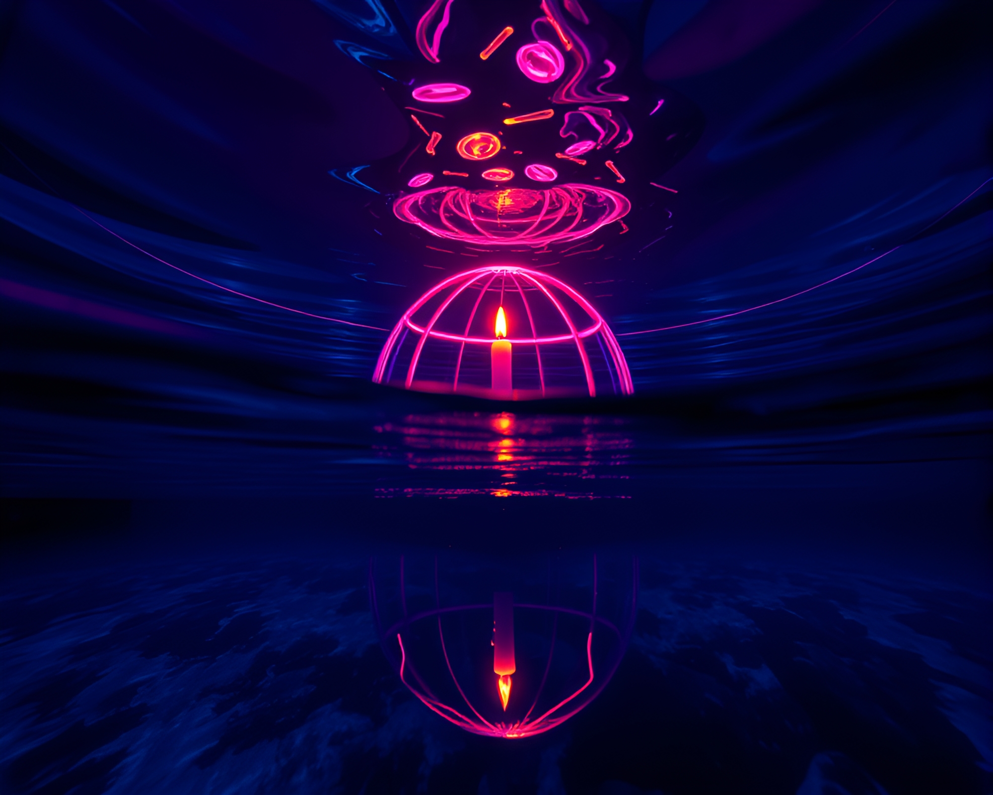Neon Glow in Underwater Dome: Candlelit Paradise – free AI stock image