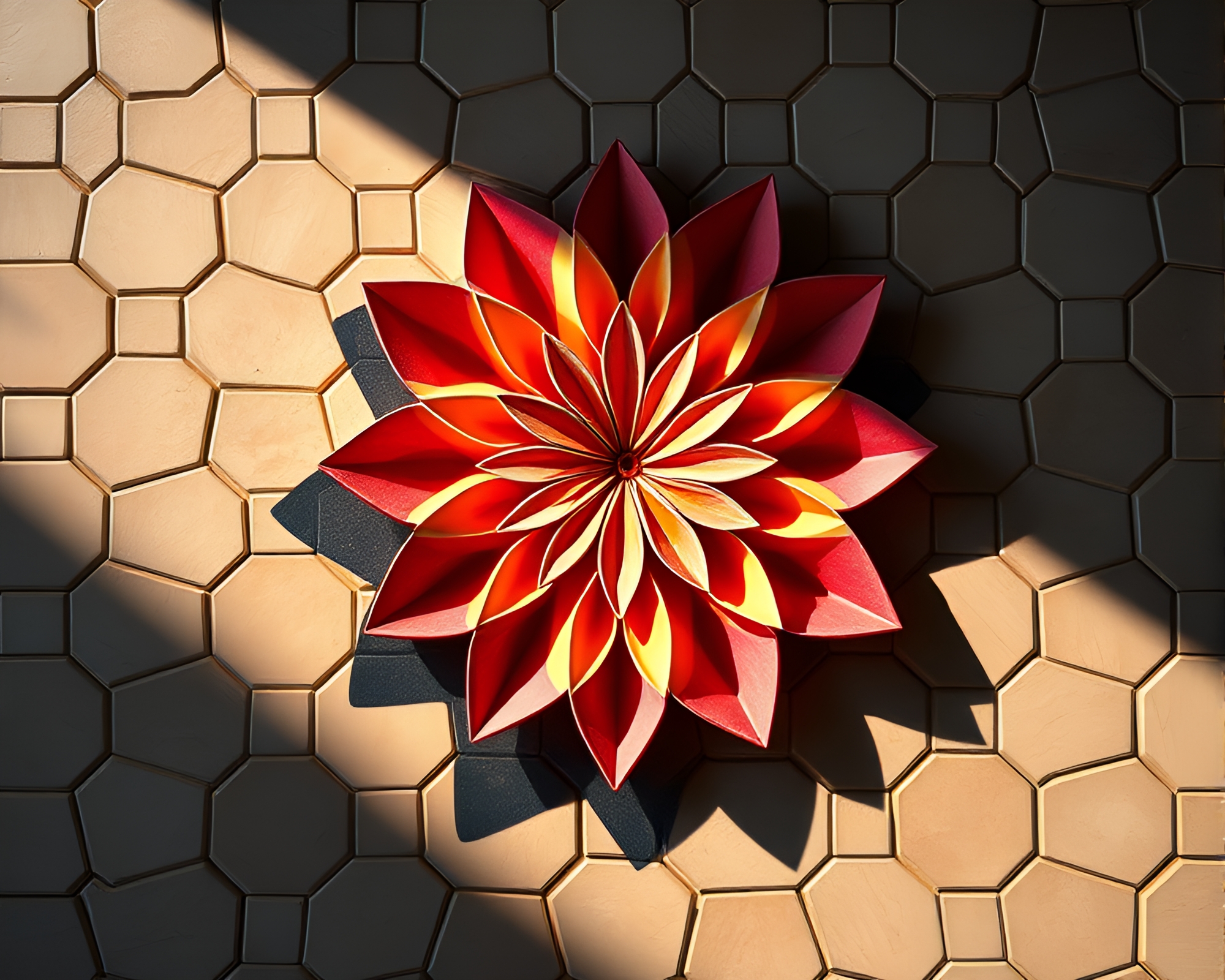 Hexagonal Origami Eclipse Shadow Underpainting – free AI stock image