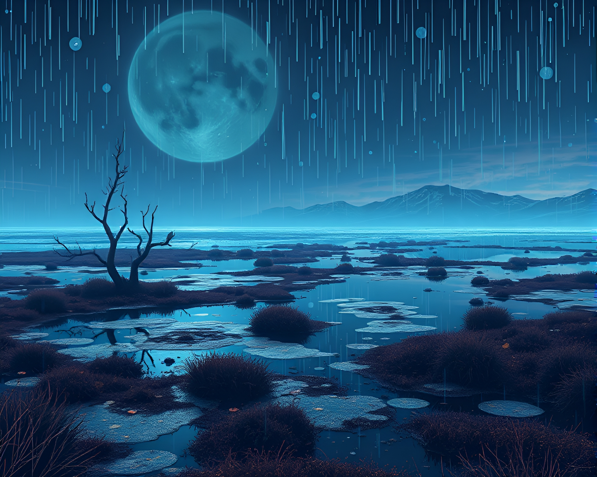 Futuristic Northern Tundra Reflections Illustration – free AI stock image