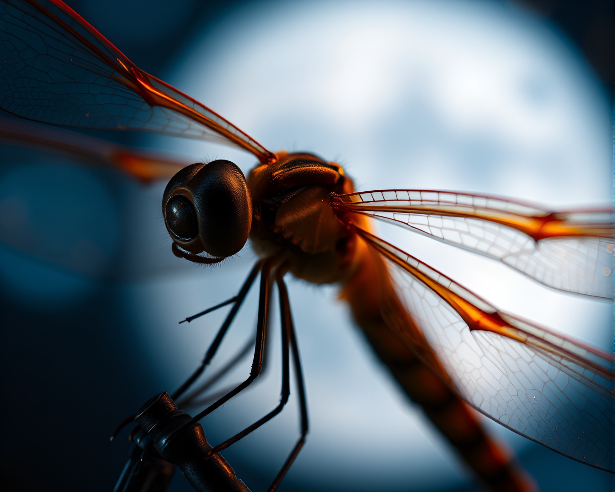 Moonlit Cybernetic Dragonfly Macro Detail – free AI stock image