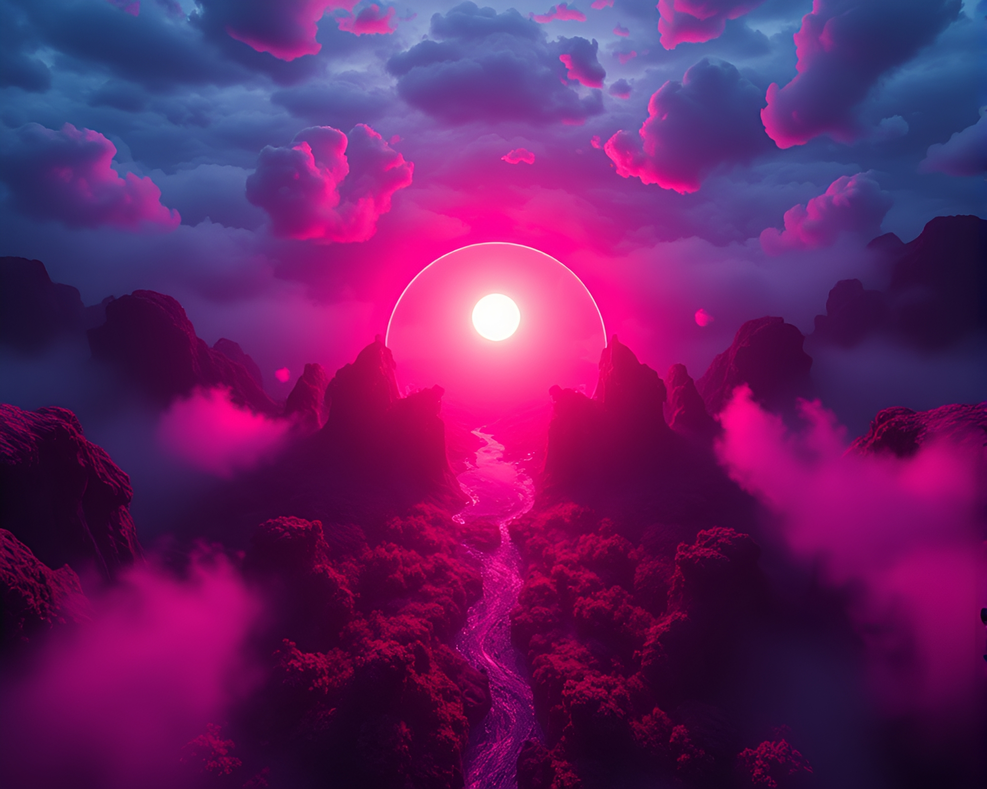 Sunrise Multiverse Portal Over Ultraviolet Cityscape – free AI stock image