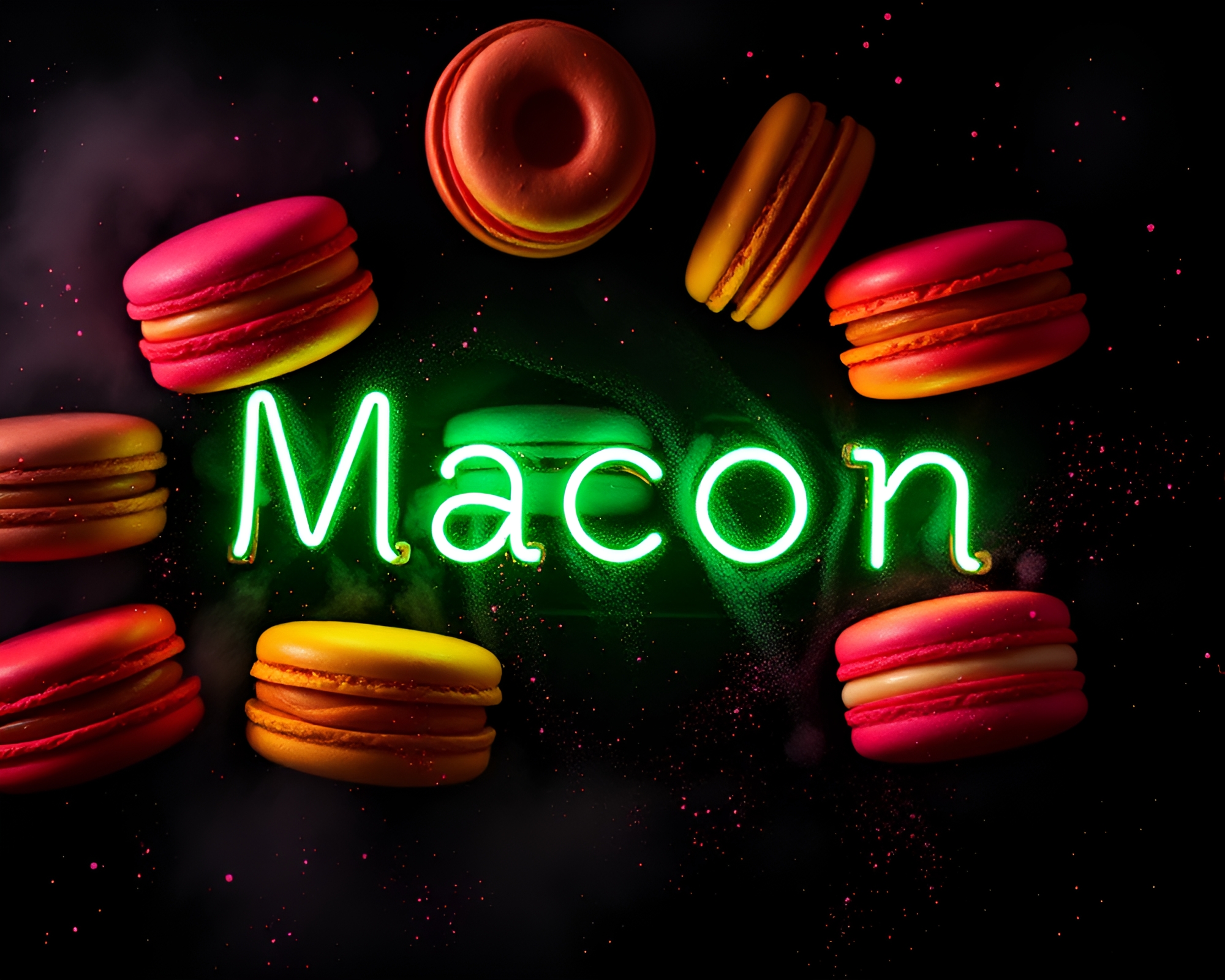 Neon Macaron Assortment with Dust Mote Overlay – free AI stock image