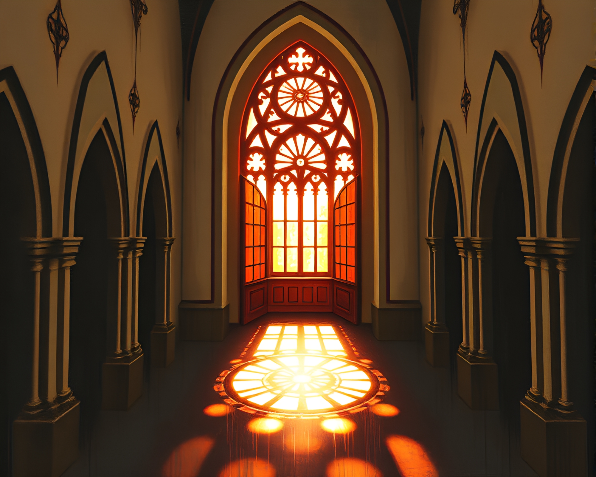 Stenciled Sundial in Cathedral Stained Light – free AI stock image