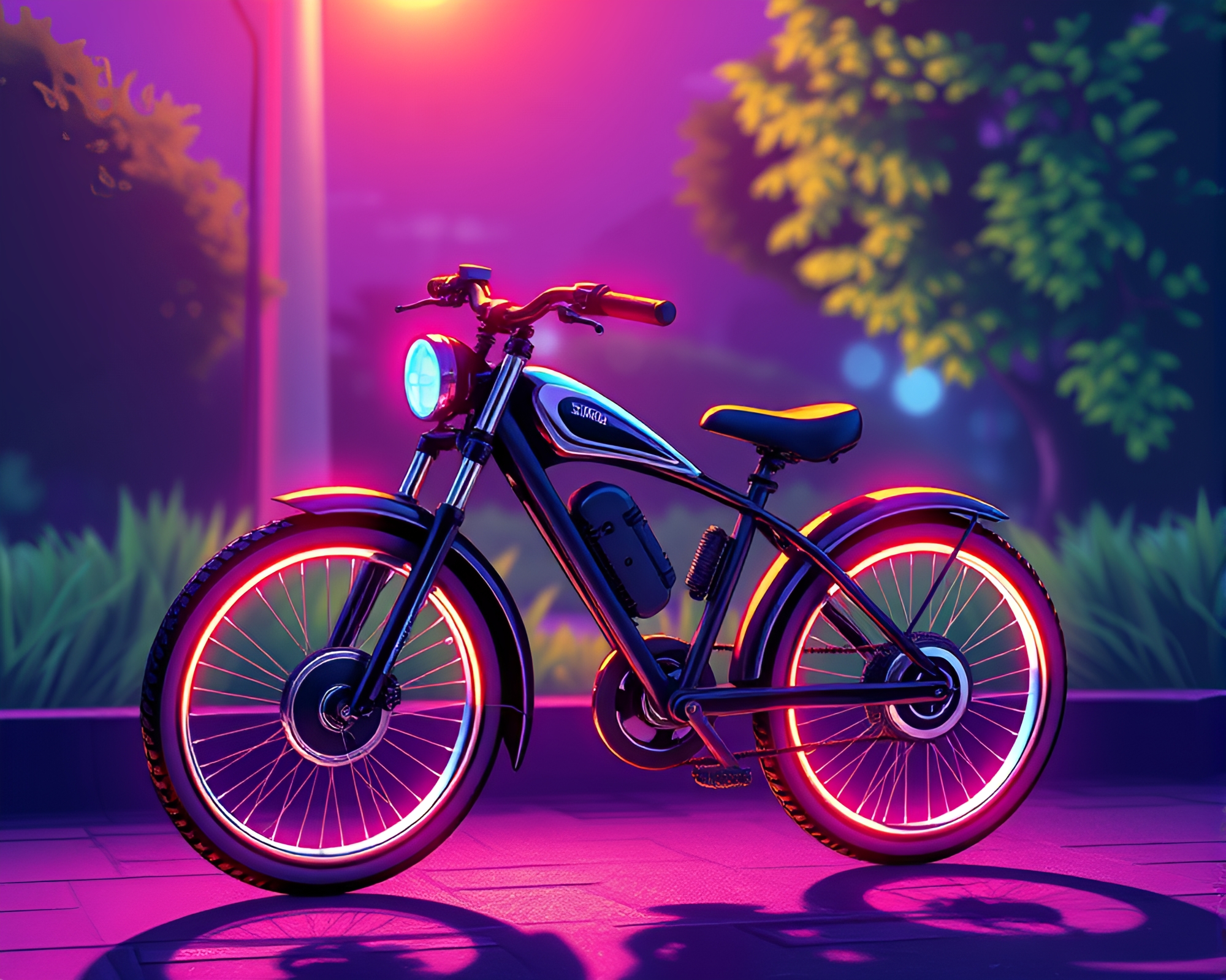 Solar-Powered Ultraviolet Toon Bike Ride – free AI stock image