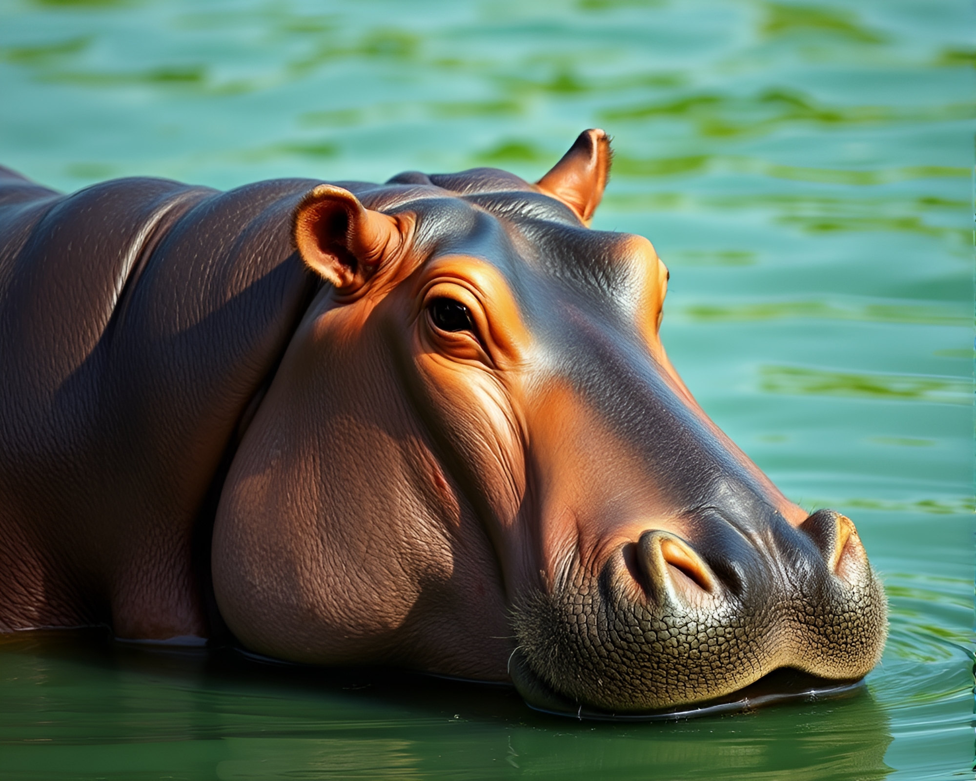 Hippopotamus Under Emerald Green Spotlight – free AI stock image