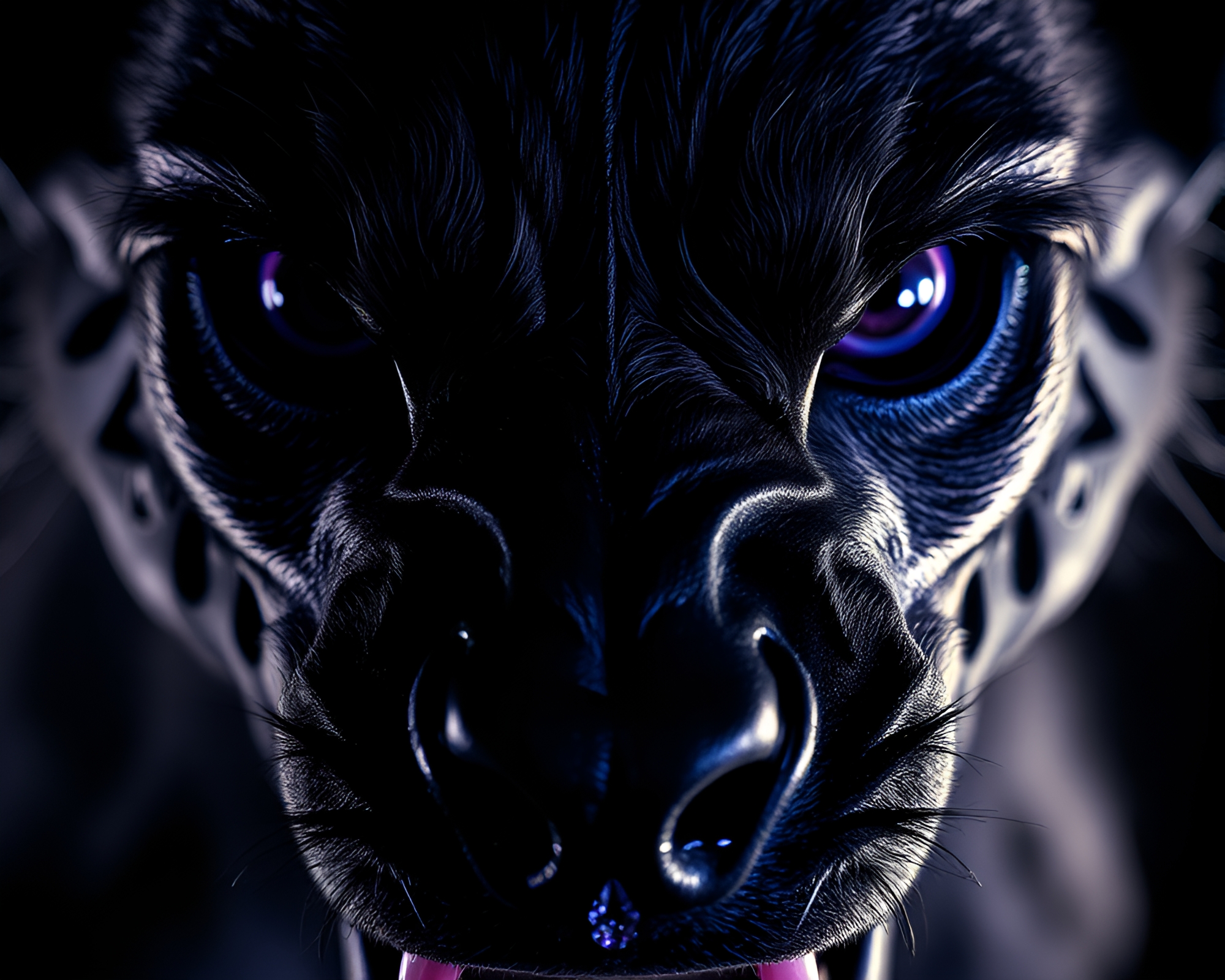 Cerberus Ultraviolet Close-Up in High-Contrast Noir Style – free AI stock image